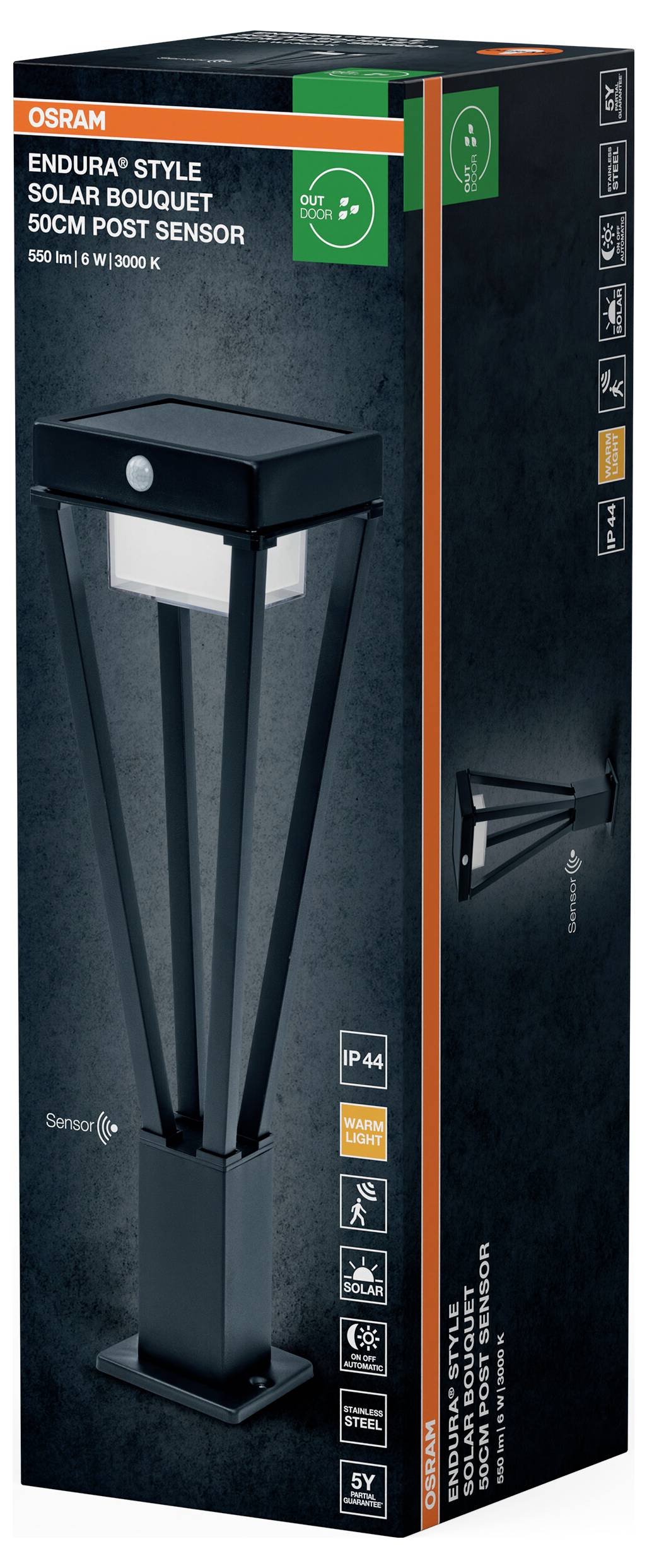 OSRAM HOMELIGHTING ENDURA Style Сонячний настінний світильник Bouquet 50 см з датчиком освітлення 6 Вт чорний 4099854455650