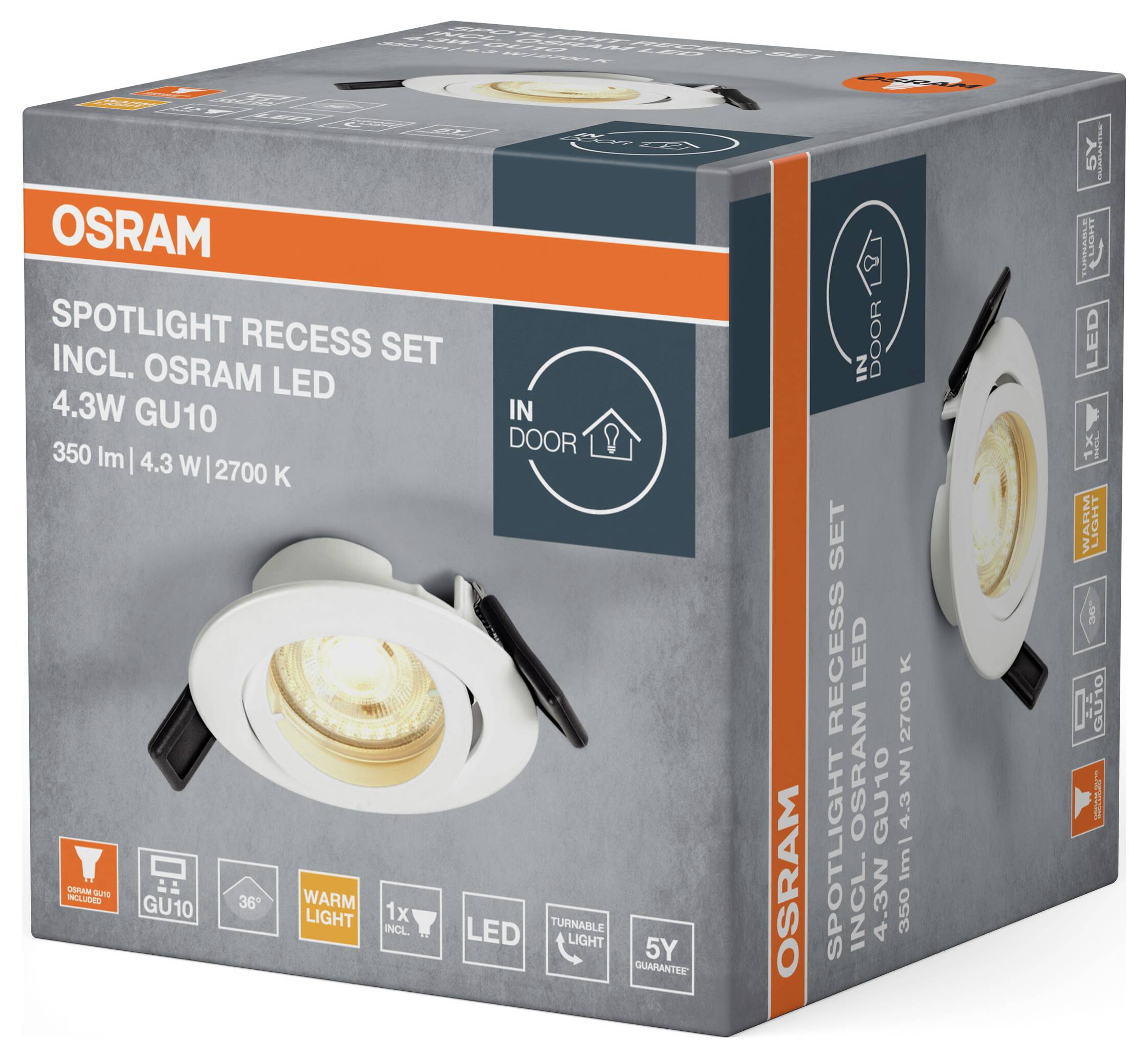 OSRAM HOMELIGHTING Комплект точкових світильників, включаючи світлодіодний стельовий світильник Osram LED 4.3W GU10 Білий 40998544