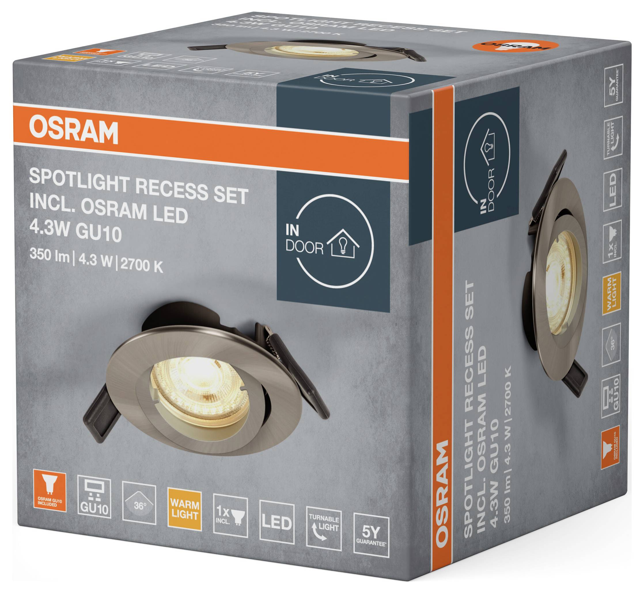 OSRAM HOMELIGHTING Комплект точкових світильників, включаючи світлодіодний стельовий світильник Osram LED 4.3W GU10 Матовий нікель
