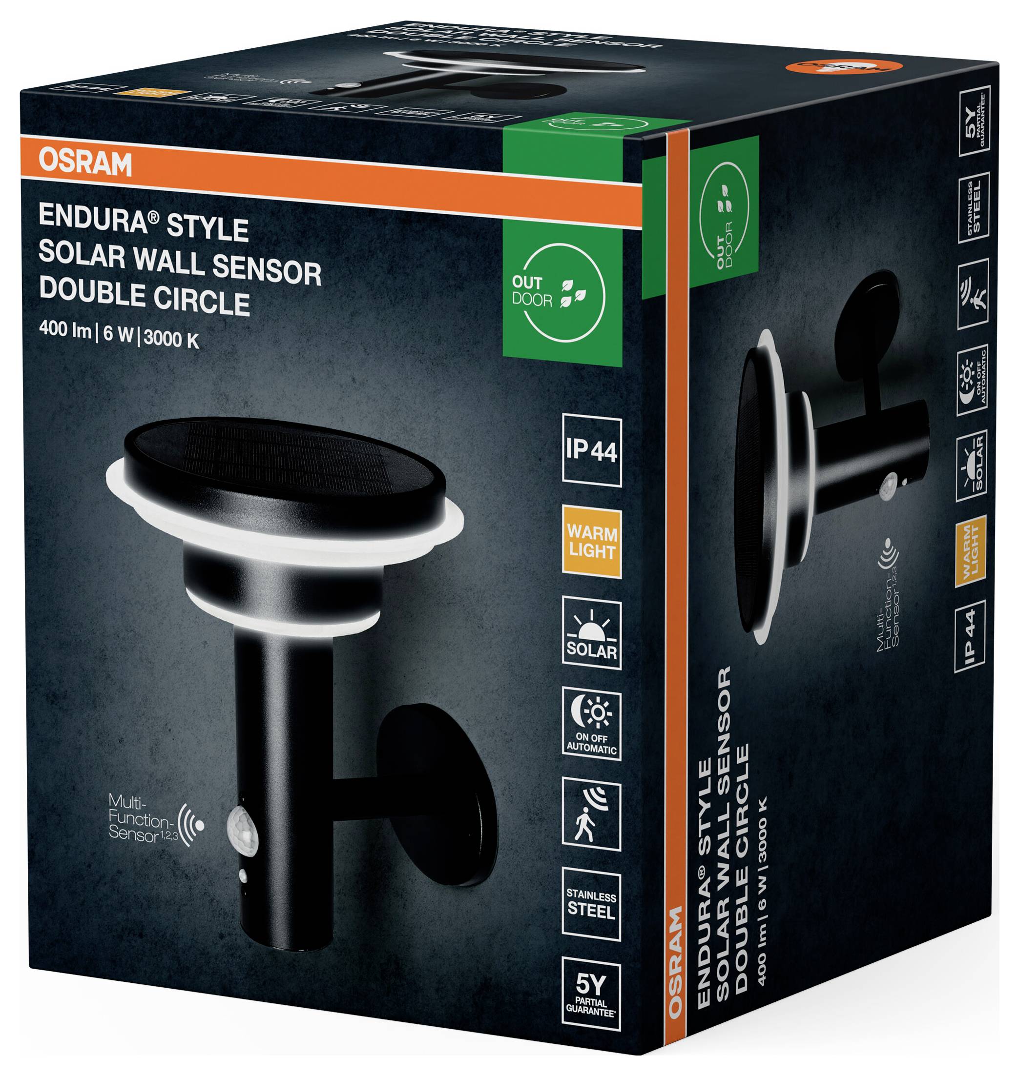 Сонячний настінний датчик OSRAM HOMELIGHTING ENDURA Style, подвійний круг, 6 Вт, чорний, 4099854455506