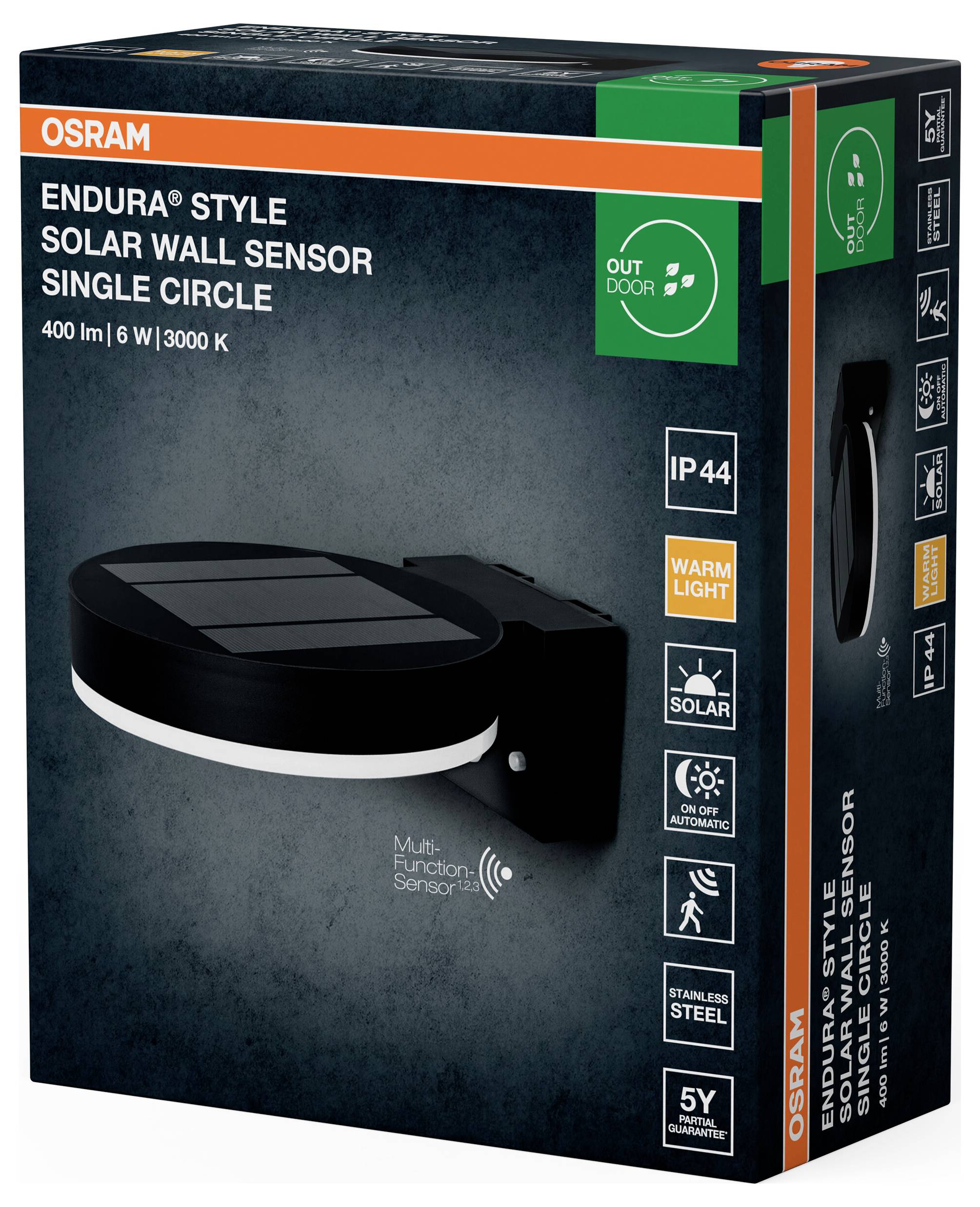 Сонячний настінний датчик OSRAM HOMELIGHTING ENDURA Style, одинарний, круглий, 6 Вт, чорний, 4099854455568