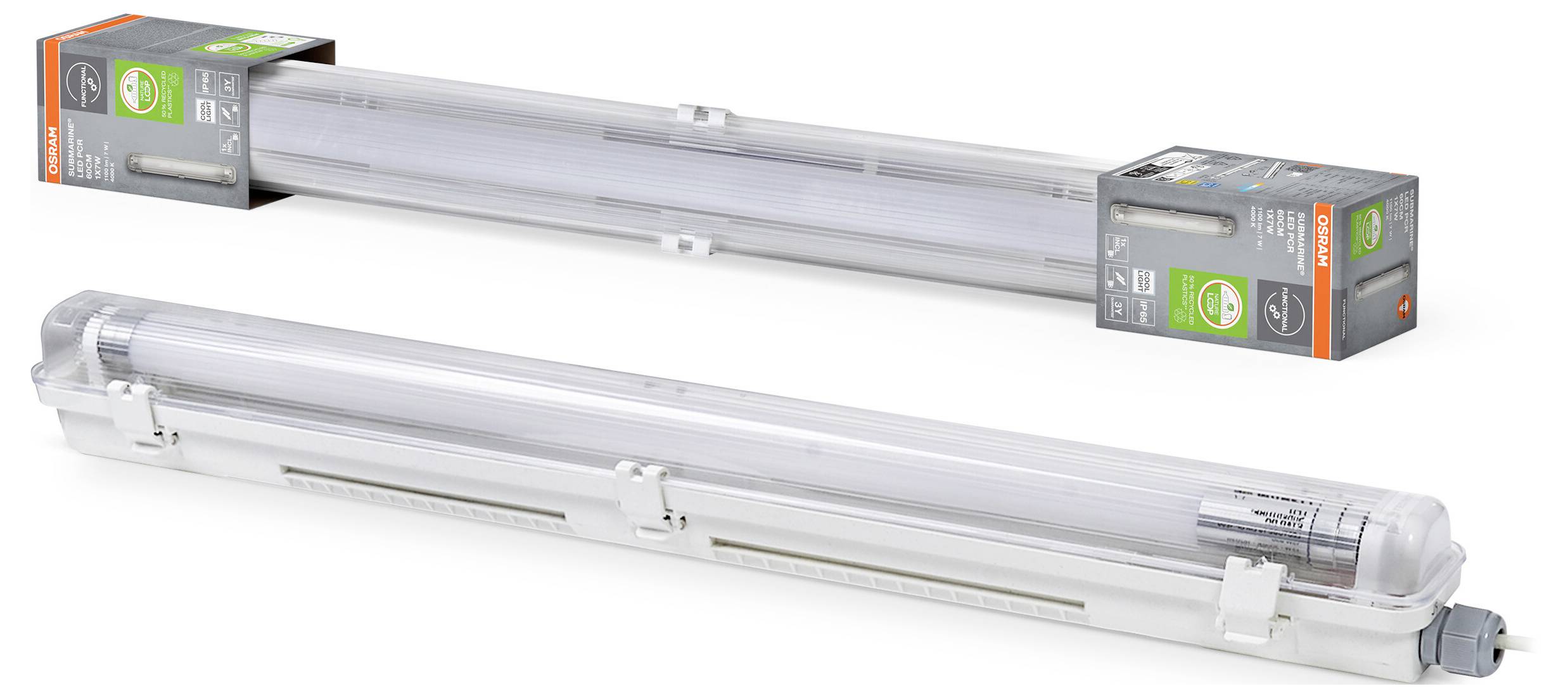 Lampa LED do wilgotnych pomieszczeń OSRAM HOMELIGHTING Submarine Recycled Plastic 60 1 X 7W 840 G13 T8 4099854462634-1