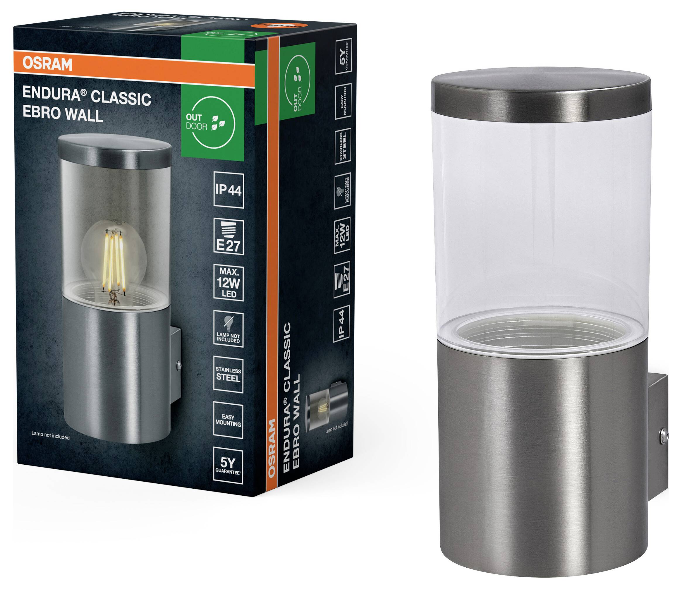 OSRAM HOMELIGHTING Endura Classic Ebro Wall E27 Вуличний настінний світильник з нержавіючої сталі 4099854446658