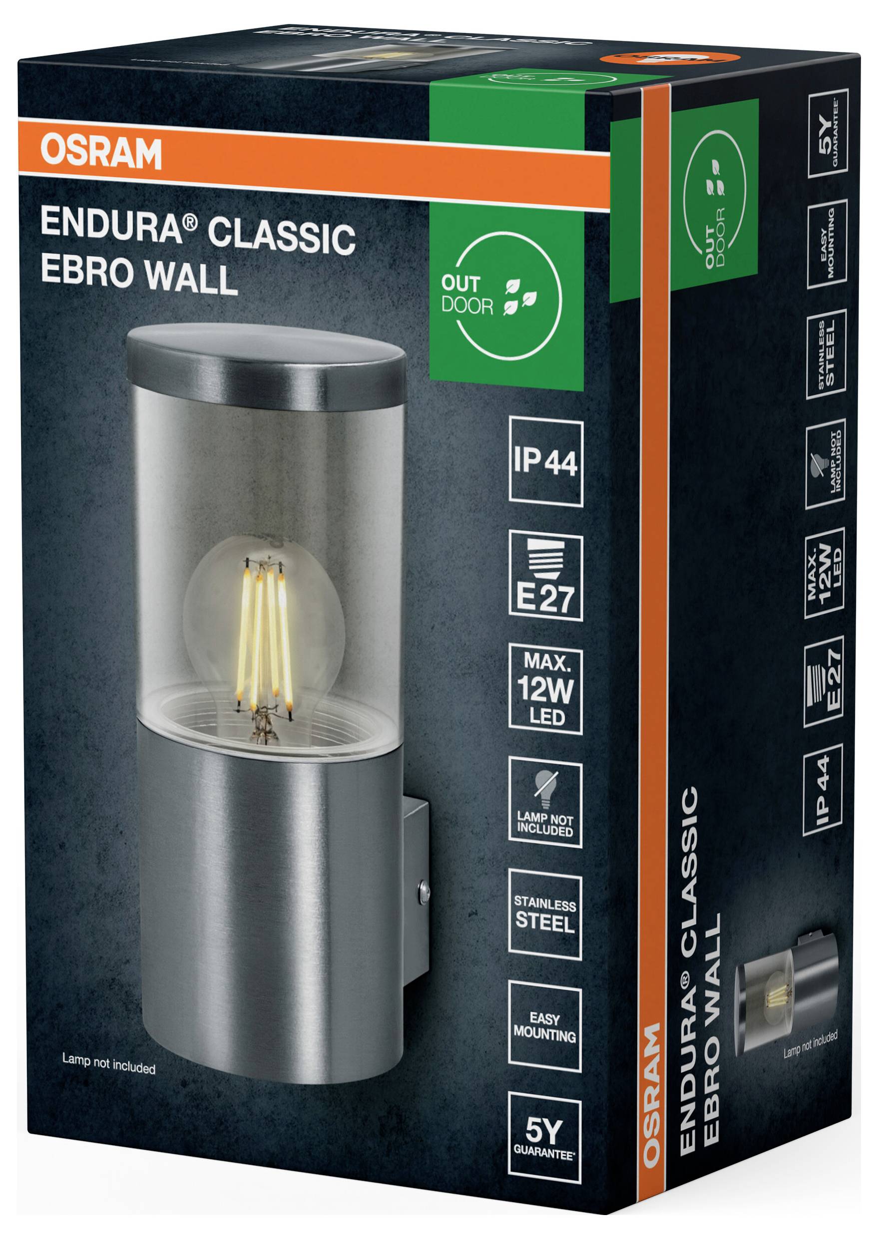 OSRAM HOMELIGHTING Endura Classic Ebro Wall E27 Вуличний настінний світильник з нержавіючої сталі 4099854446658