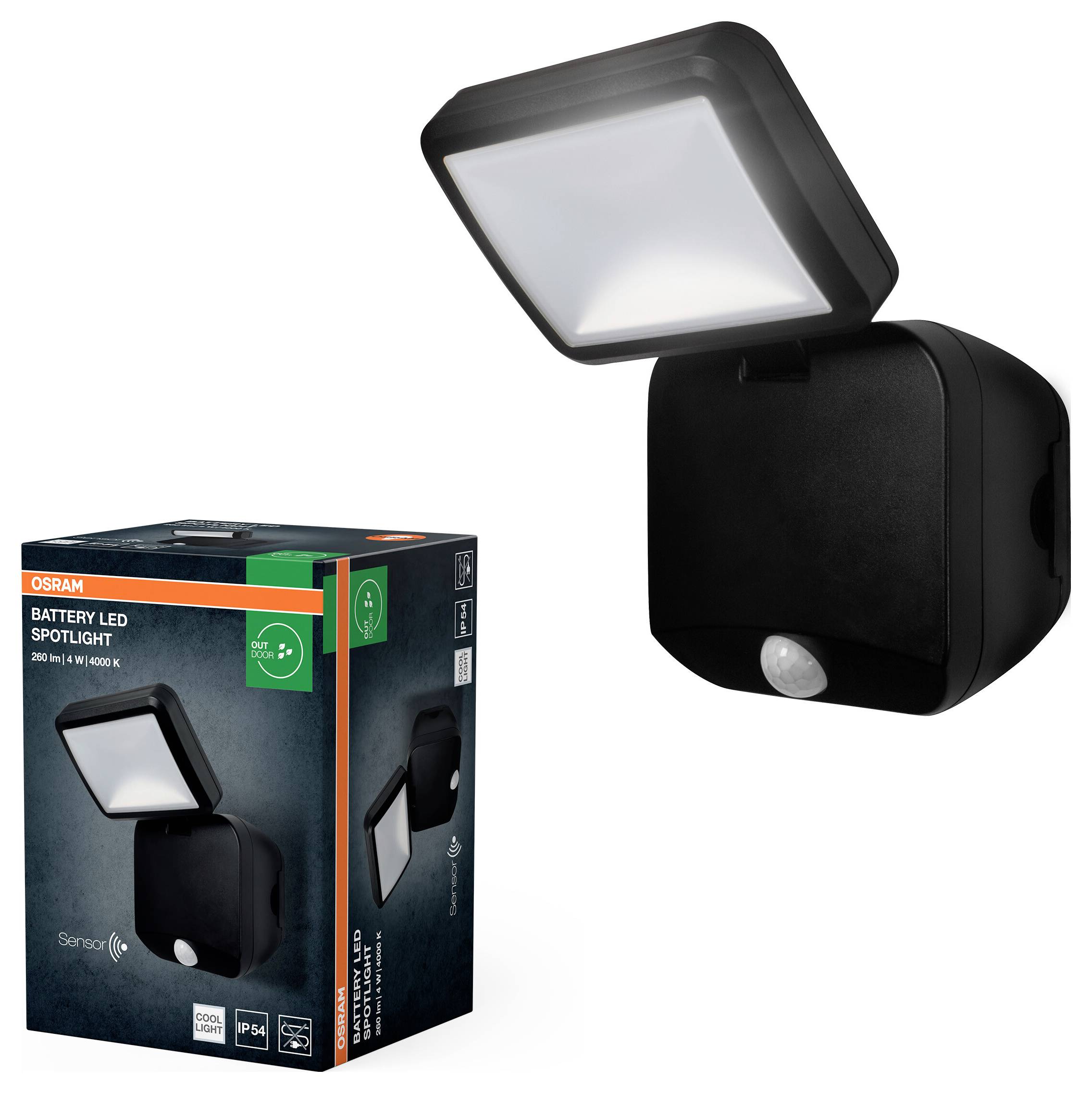 Світлодіодний прожектор OSRAM HOMELIGHTING з батарейним датчиком 4 Вт 4000K IP54 Чорний 4099854497490 Вуличний прожектор