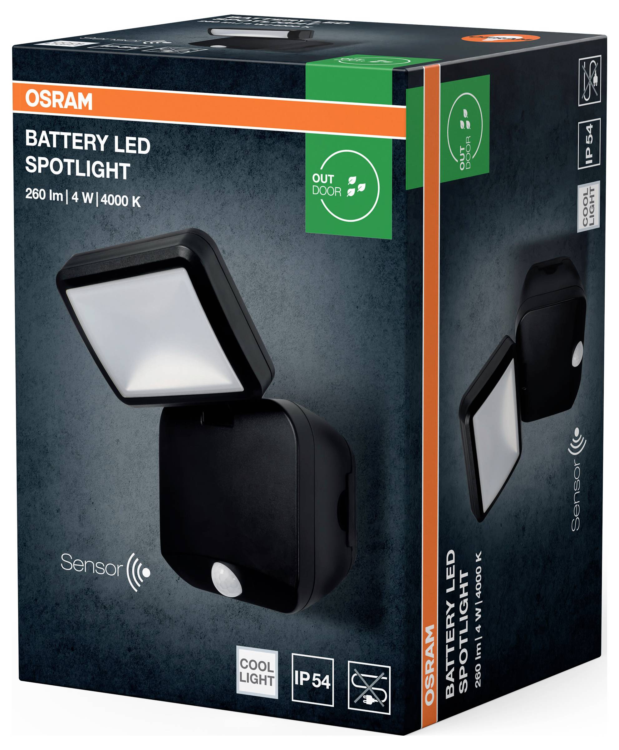 Світлодіодний прожектор OSRAM HOMELIGHTING з батарейним датчиком 4 Вт 4000K IP54 Чорний 4099854497490 Вуличний прожектор