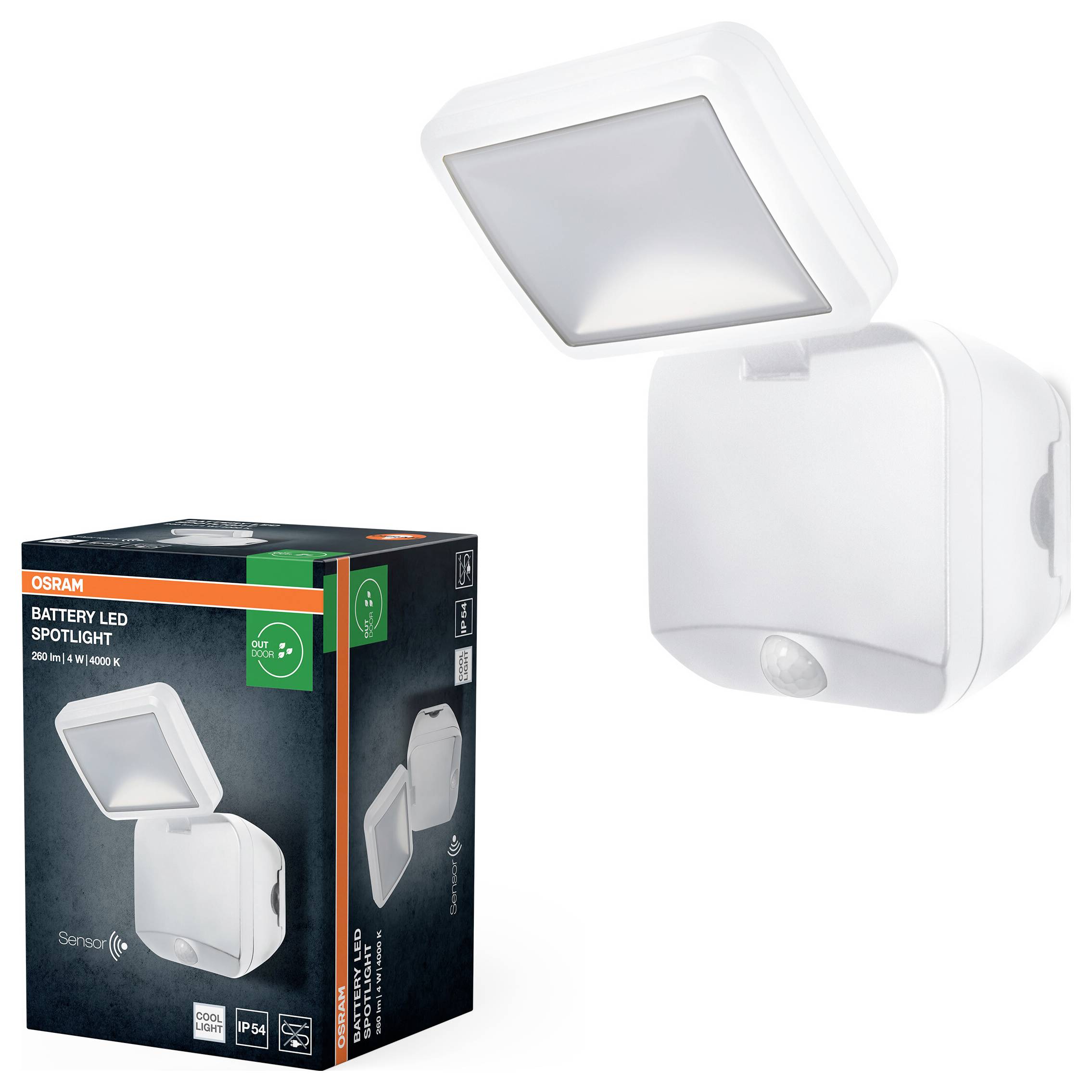 Світлодіодний прожектор OSRAM HOMELIGHTING з батарейним датчиком 4 Вт 4000K IP54 білий 4099854497537 Вуличний прожектор
