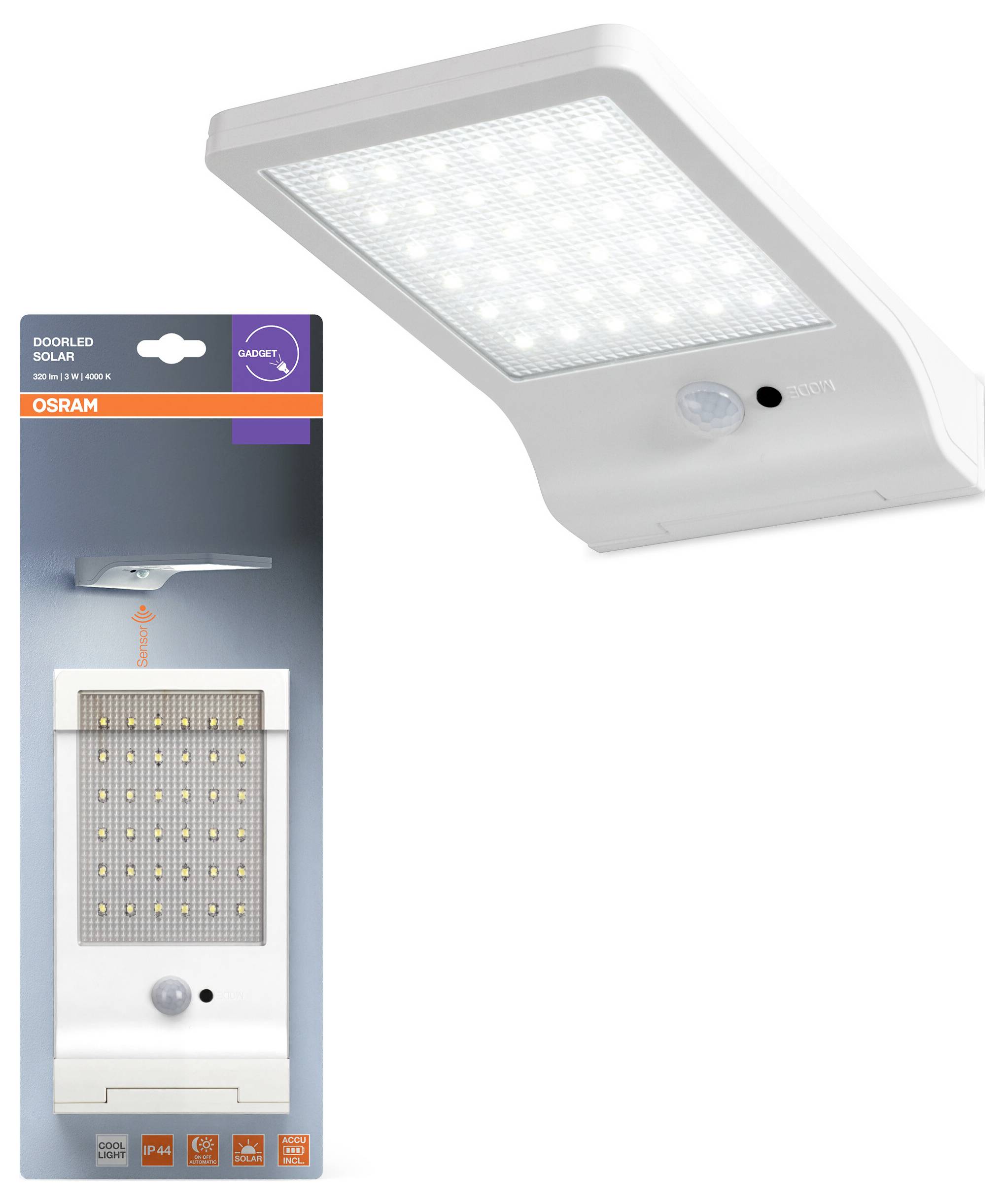 OSRAM HOMELIGHTING Настінний світильник DoorLED із сонячним датчиком, 4000K, білий, 4099854531491