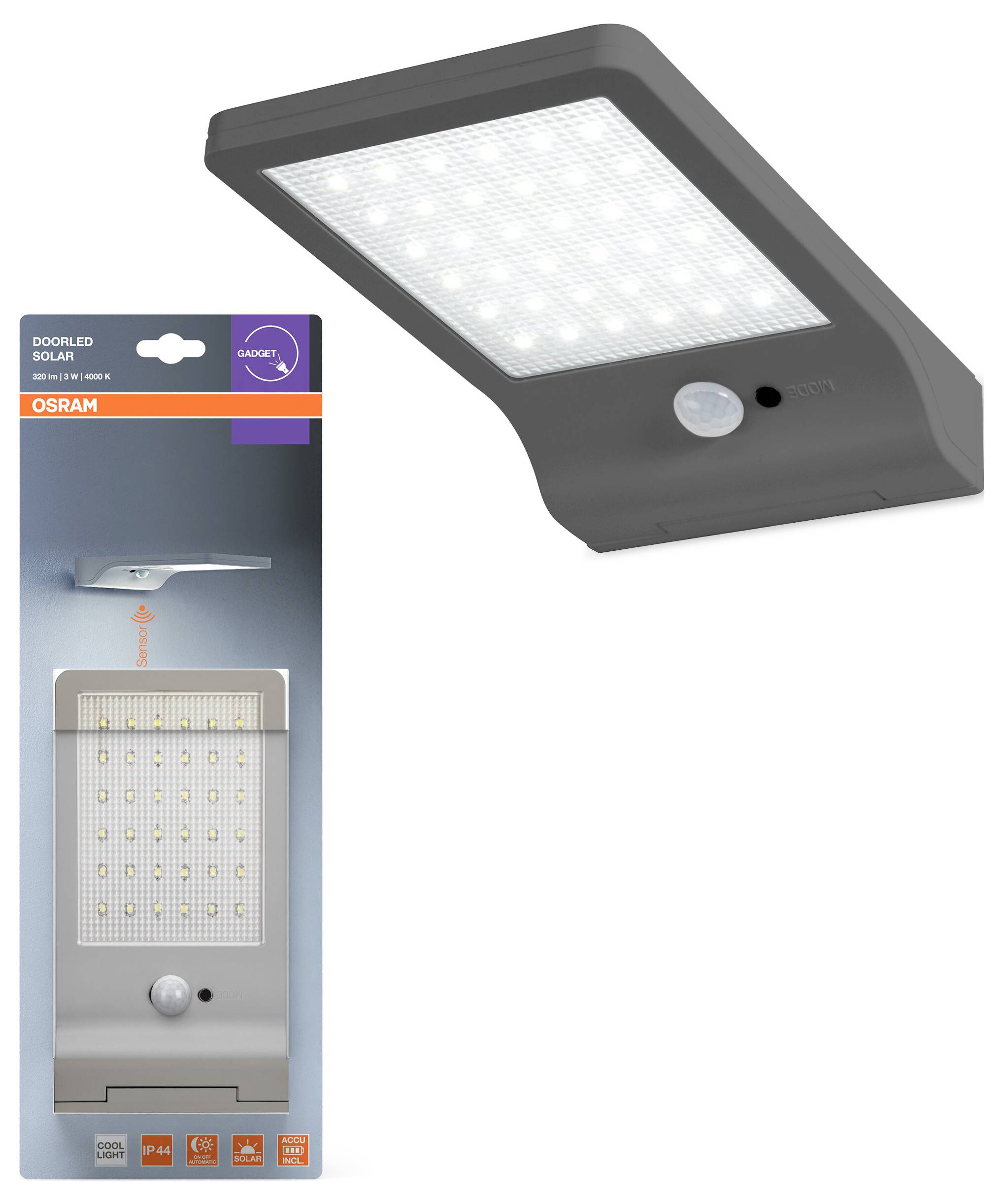 OSRAM HOMELIGHTING Світлодіодний сонячний датчик DoorLED 4000K Silver 4099854531453 Вуличний настінний світильник