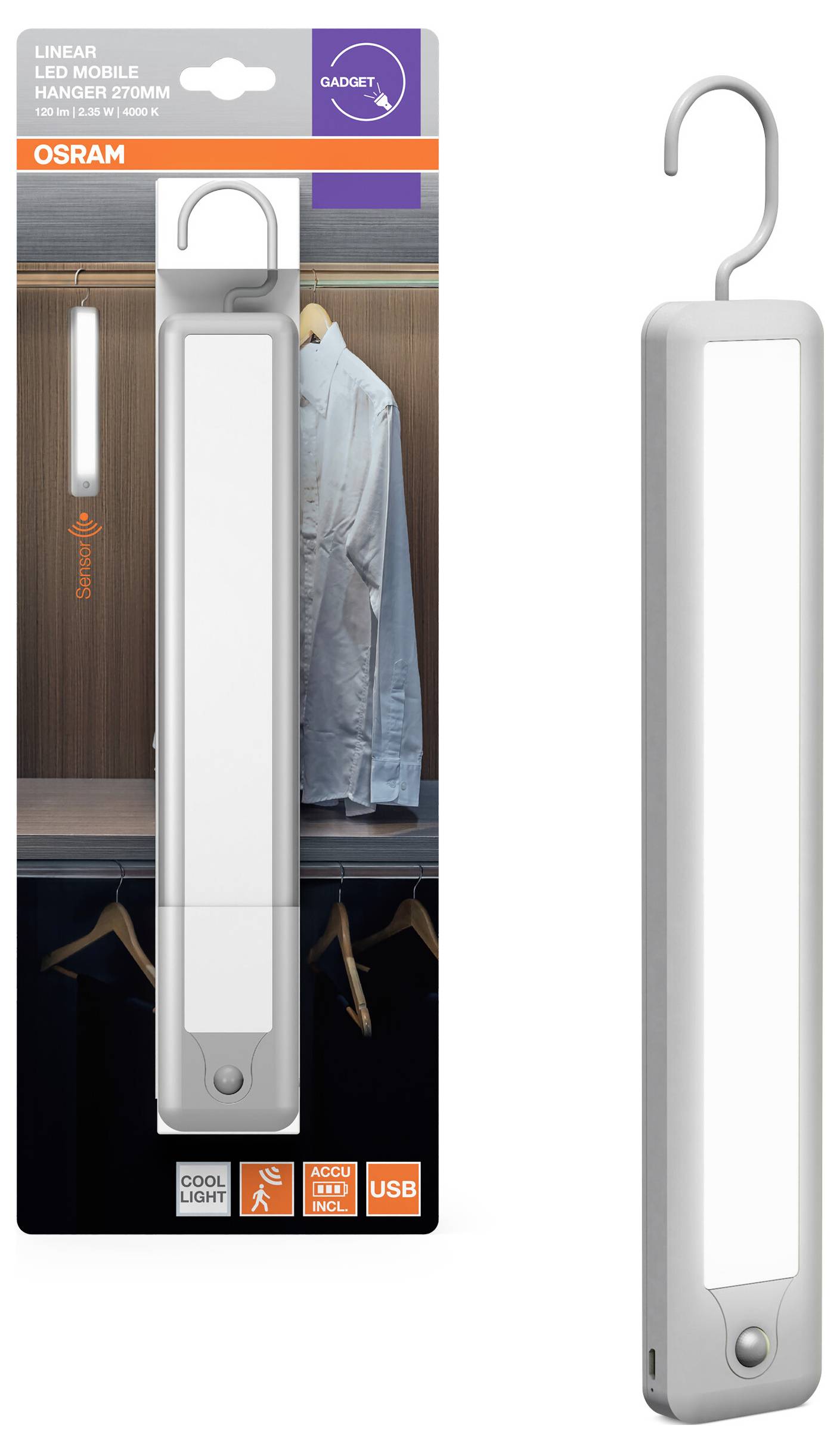 OSRAM HOMELIGHTING ЛІНІЙНИЙ МОБІЛЬНИЙ ПІДВІС 270 ММ USB WT СВІТЛОДІОДНИЙ НІЧНИК