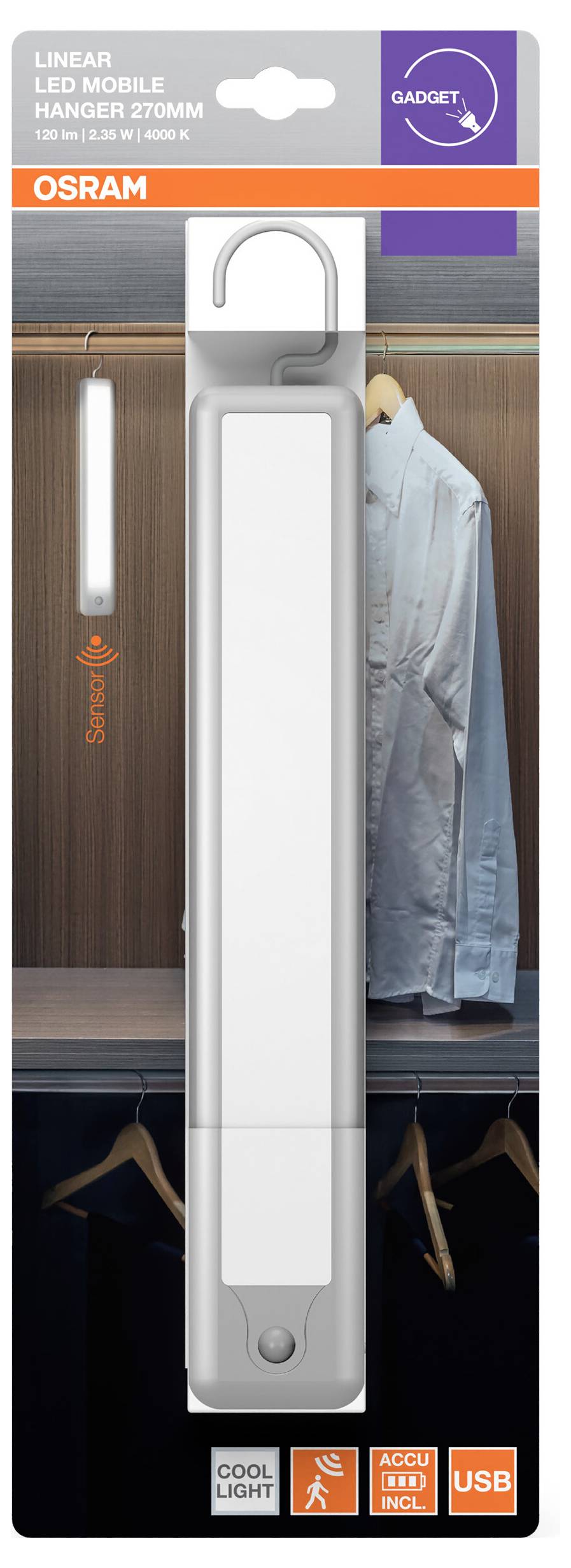 OSRAM HOMELIGHTING ЛІНІЙНИЙ МОБІЛЬНИЙ ПІДВІС 270 ММ USB WT СВІТЛОДІОДНИЙ НІЧНИК