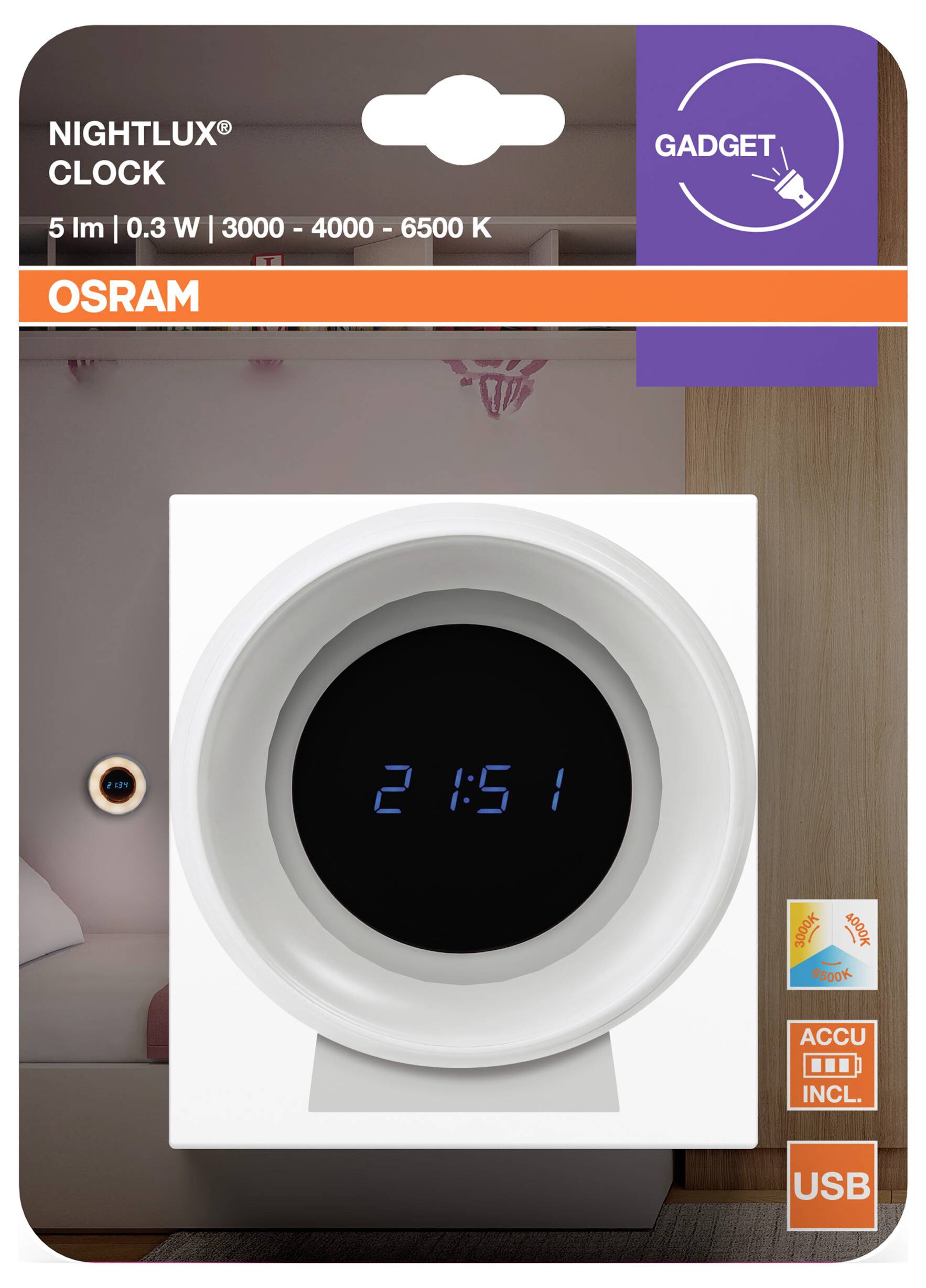 Світлодіодний нічник OSRAM HOMELIGHTING Nightlux Clock LED 0.3 Вт