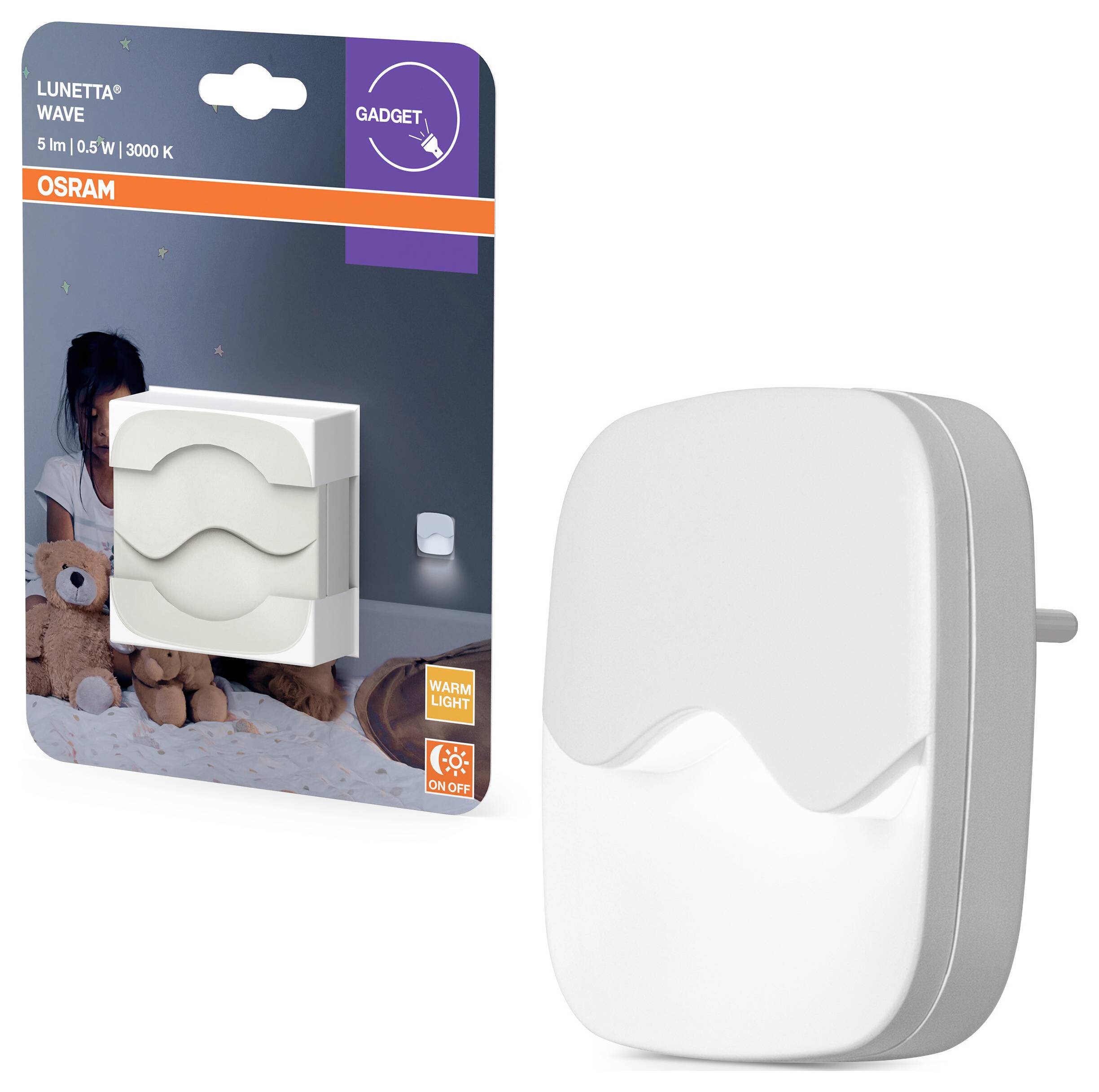 Lampka nocna LED z czujnikiem zmierzchu OSRAM HOMELIGHTING LUNETTA Wave White 4099854536632-1