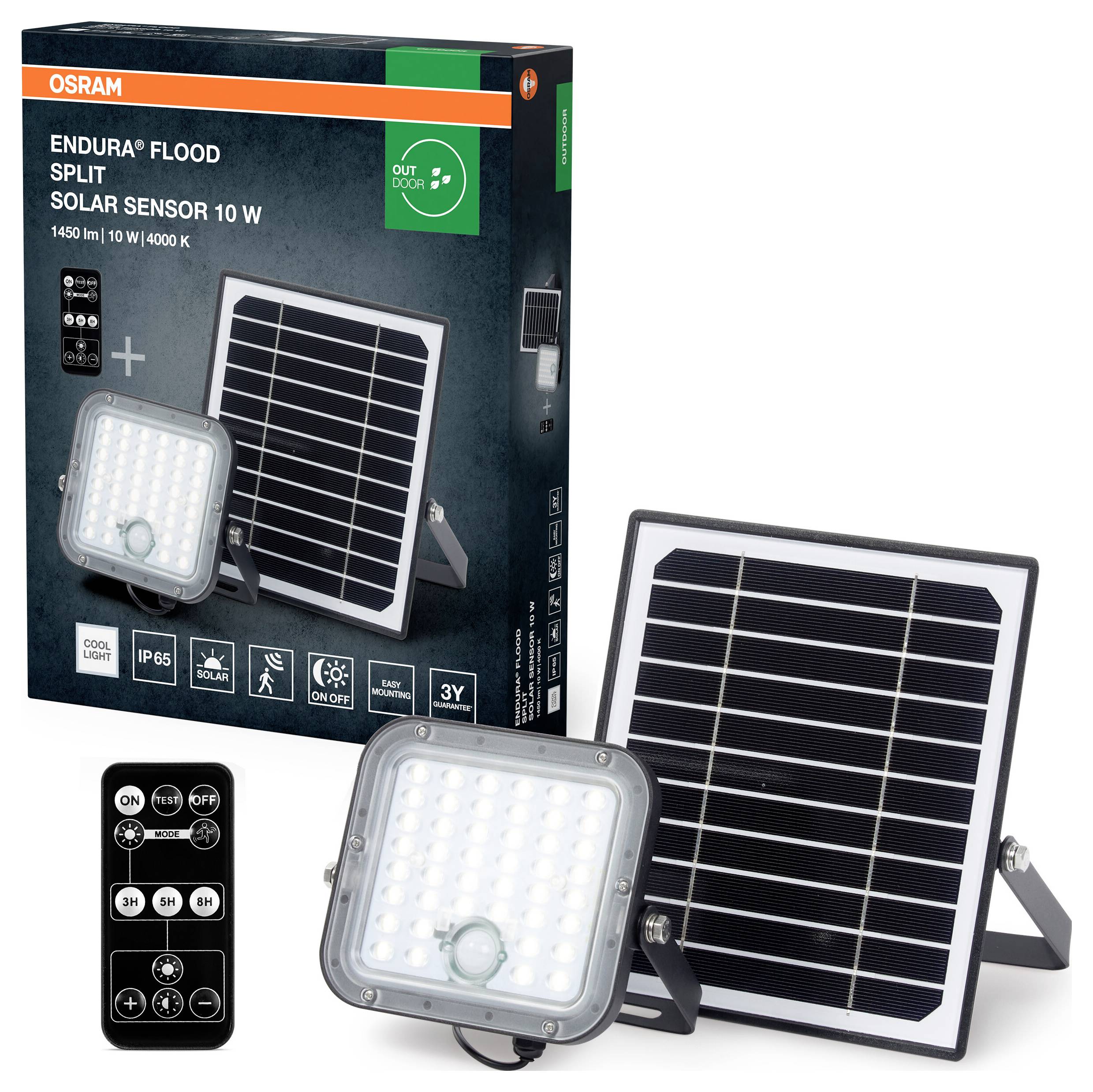 Сонячний садовий прожектор OSRAM HOMELIGHTING Endura Flood Split Solar Sensor 10W 840 з дистанційним керуванням 4099854429415