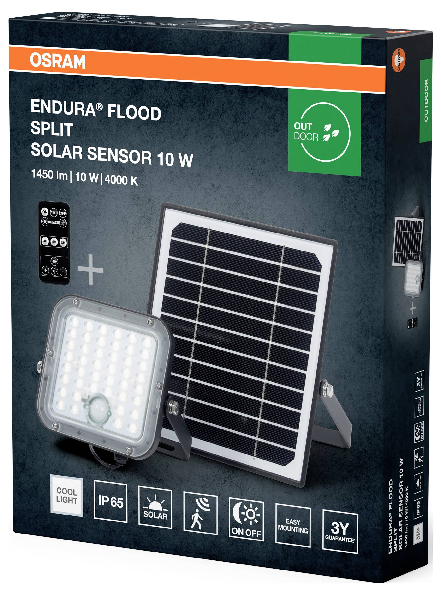 Сонячний садовий прожектор OSRAM HOMELIGHTING Endura Flood Split Solar Sensor 10W 840 з дистанційним керуванням 4099854429415