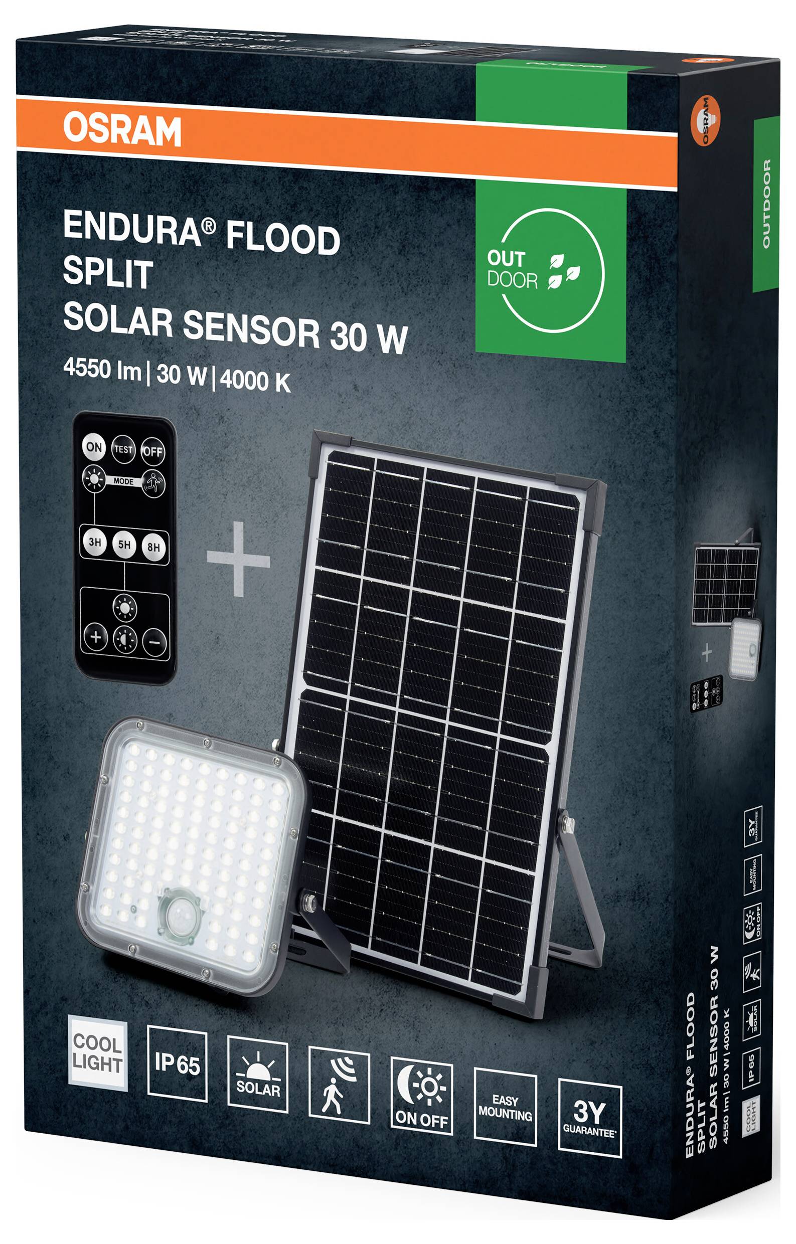 Сонячний садовий прожектор OSRAM HOMELIGHTING Endura Flood Split Solar Sensor 30W 840 з дистанційним керуванням 4099854429439