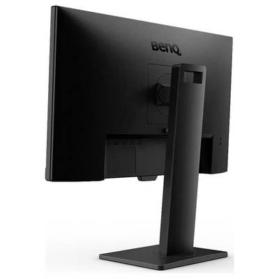 Czarny monitor komputerowy widziany od tyłu z podstawą, z logo marki 'BenQ' w górnym centrum.