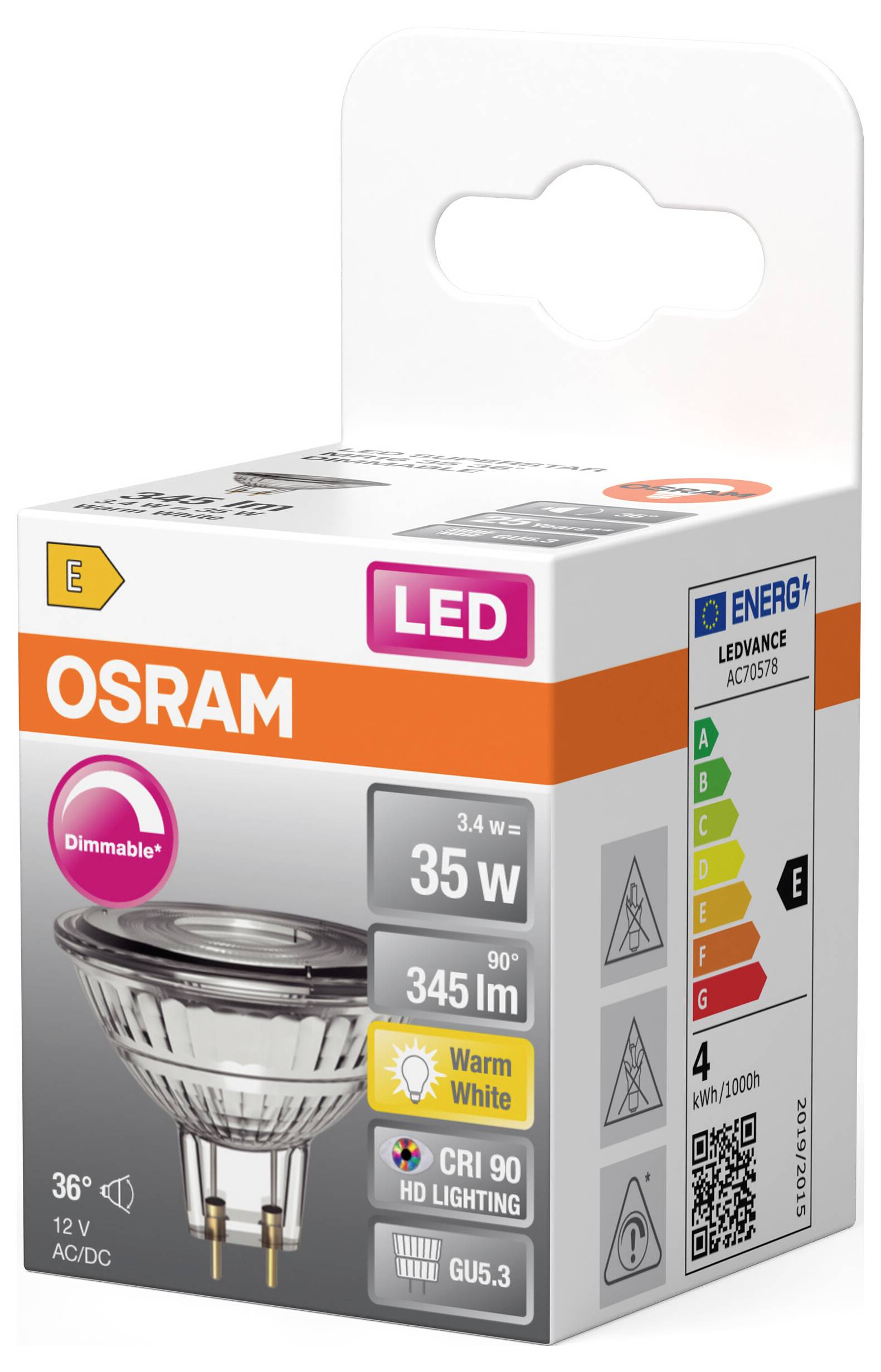 Світлодіодна лампа-прожектор OSRAM HOMELIGHTING 4099854457012 GU5.3 3.4 Вт теплий білий 1 шт.