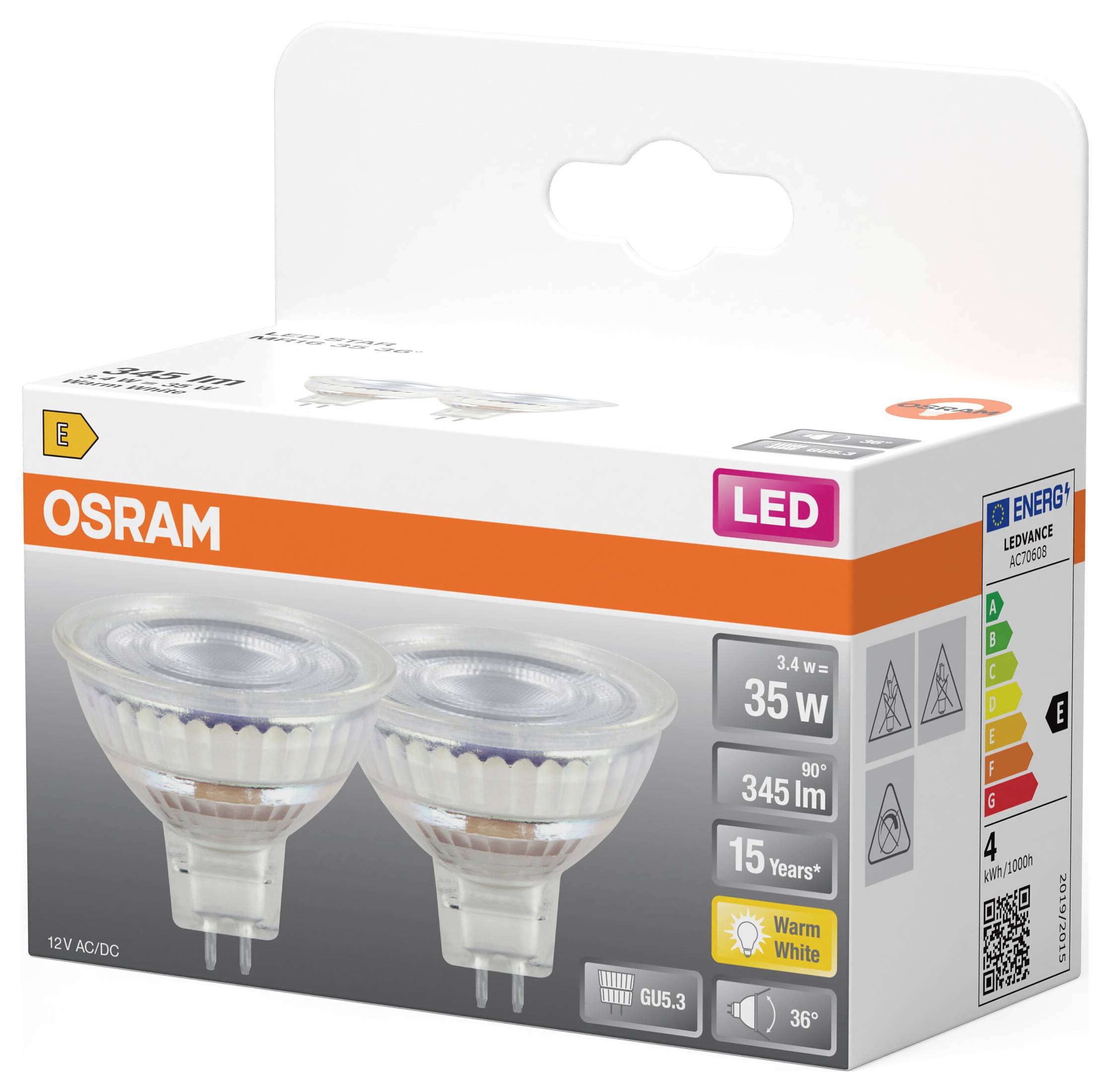 Світлодіодна лампа-прожектор OSRAM HOMELIGHTING 4099854459658 GU5.3 3.4 Вт теплий білий 2 шт.