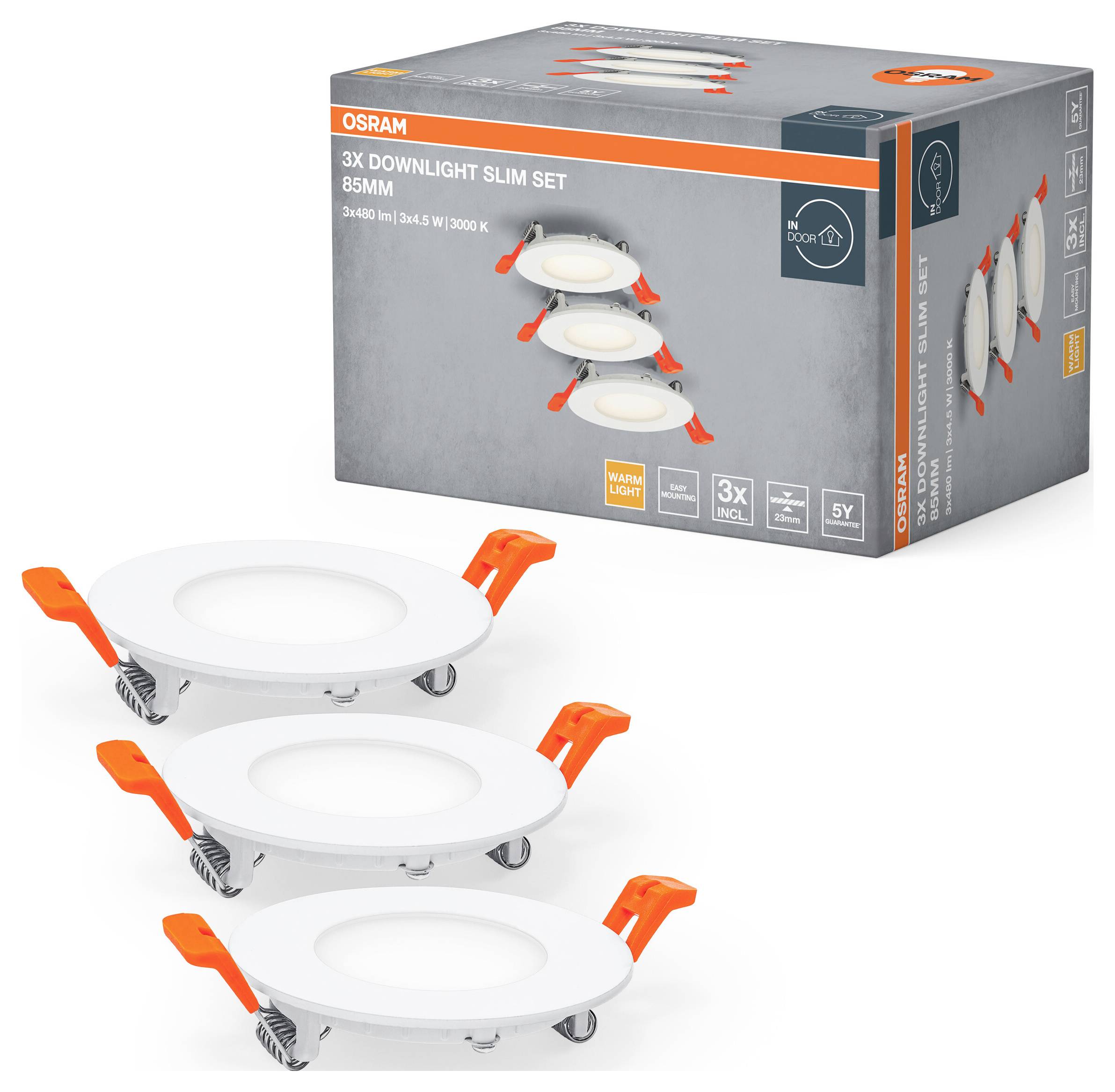 OSRAM HOMELIGHTING Набір тонких світильників Downlight 3 x 85 мм 3000K 4099854445866 4.50 Вт IP20