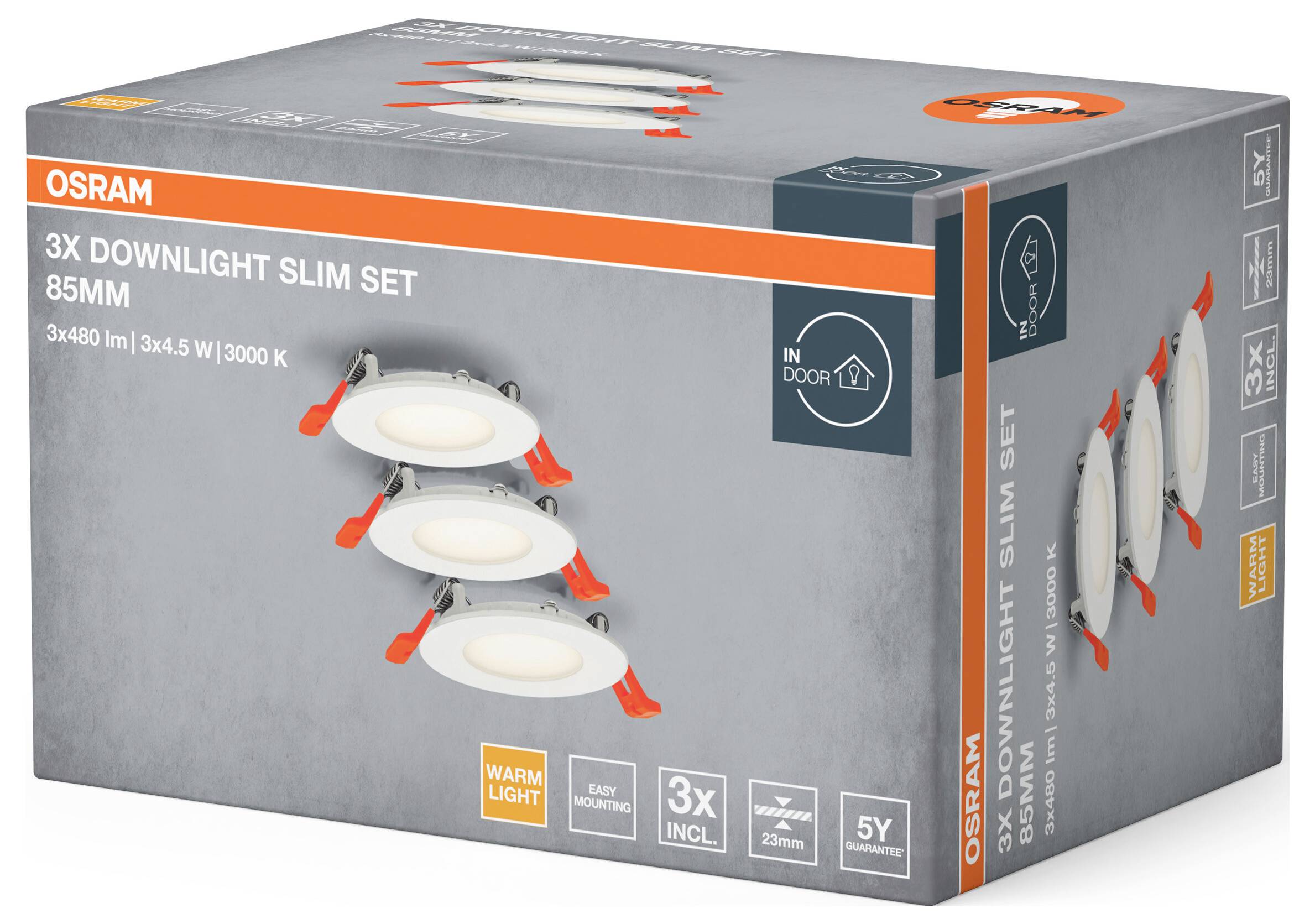 OSRAM HOMELIGHTING Набір тонких світильників Downlight 3 x 85 мм 3000K 4099854445866 4.50 Вт IP20