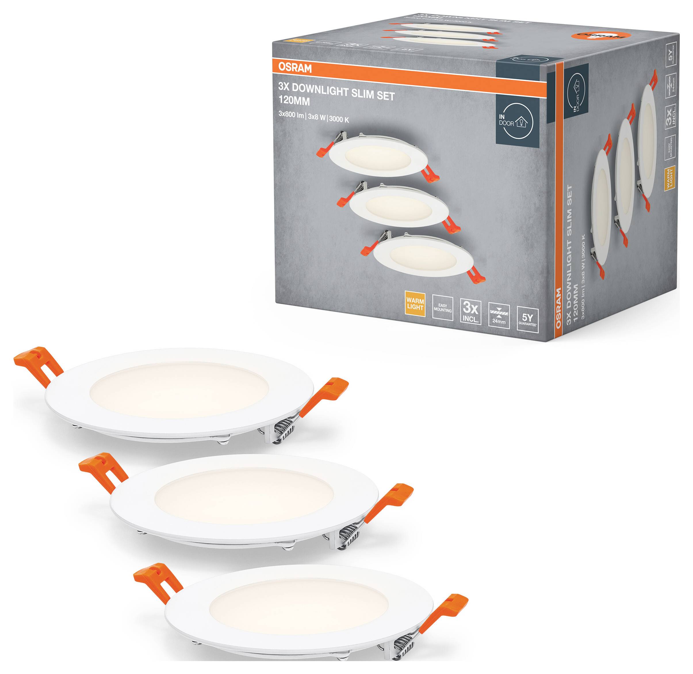 OSRAM HOMELIGHTING Набір тонких світильників Downlight 3 x 120 мм 3000K 4099854445903 8.00 Вт IP20