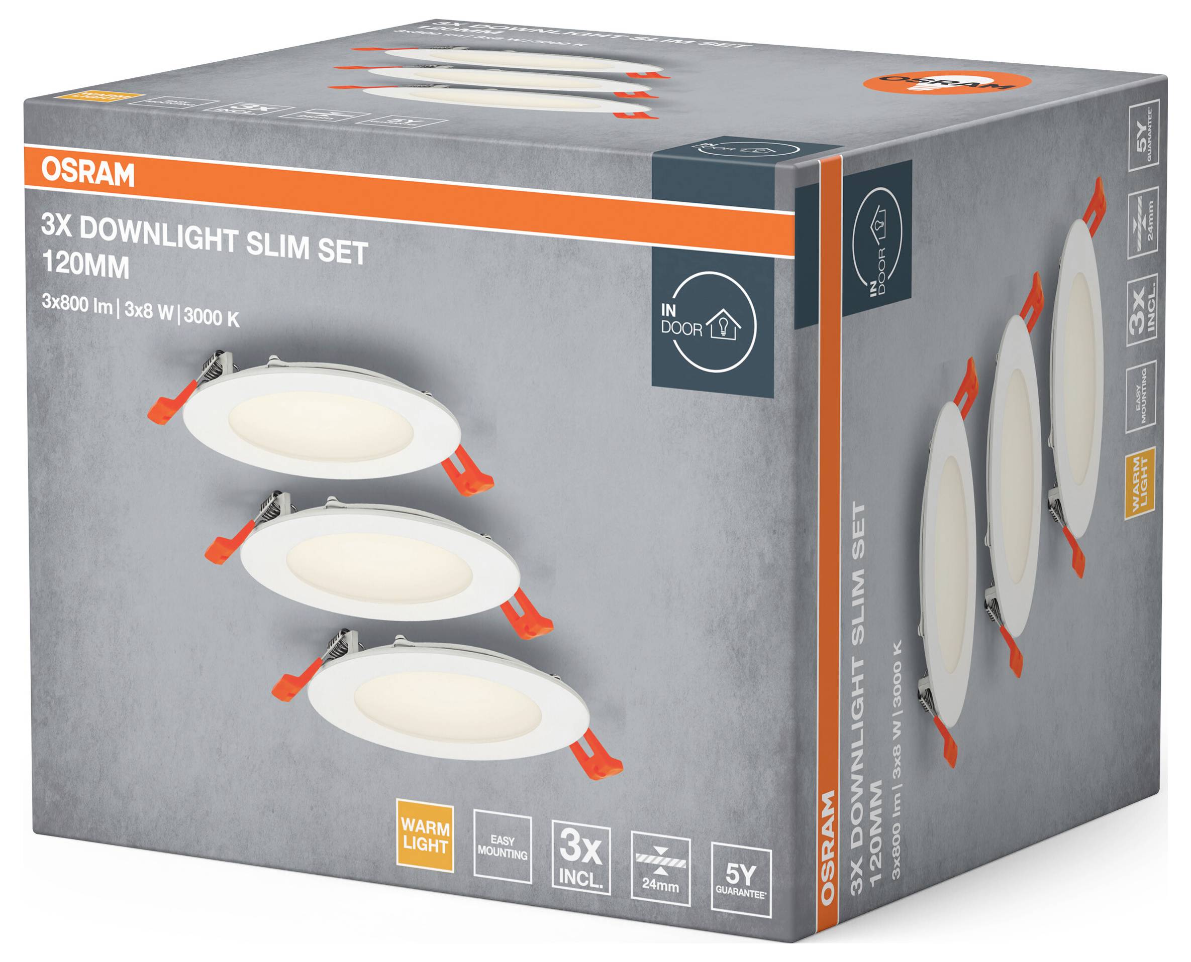 OSRAM HOMELIGHTING Набір тонких світильників Downlight 3 x 120 мм 3000K 4099854445903 8.00 Вт IP20