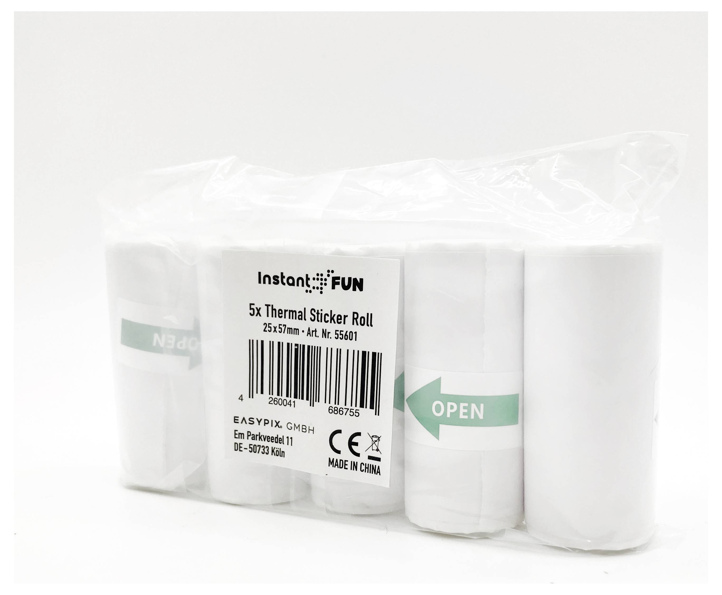 Рулон Easypix EASYPIX Sticker Thermopapierrollen Weiß für InstantFUN - 5 Stück 55601 Ширина: 25 мм Довжина: 57 мм 5 шт.