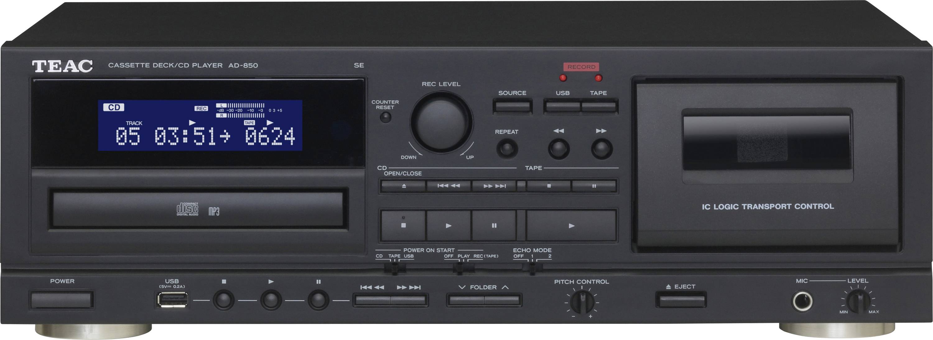 CD-програвач TEAC AD-850-SE CD/касетний/USB чорний EU/UK AD-850-SE/B, 1 шт.
