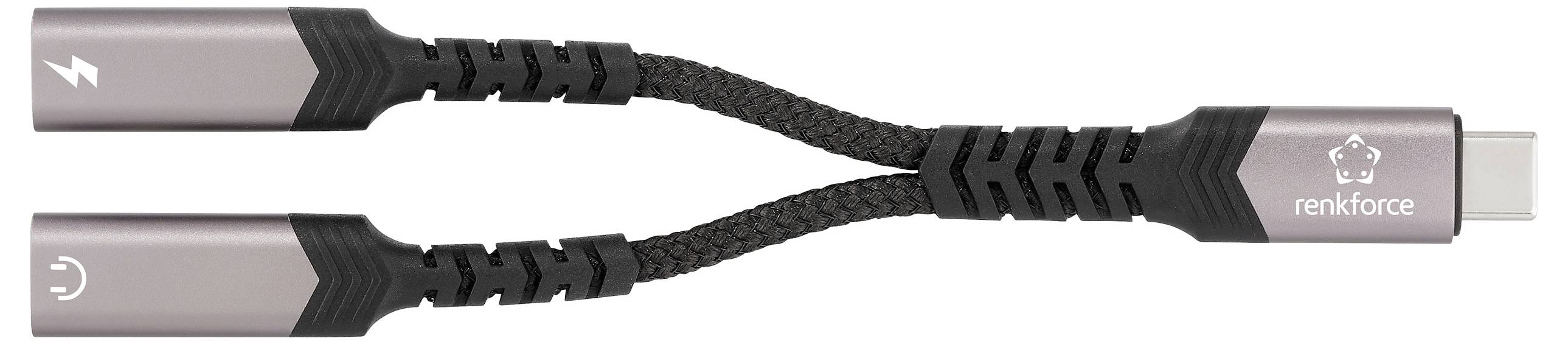 Renkforce USB-C, Аудіоадаптер [1x USB-C чоловічий роз'єм - 2x USB-C жіночий роз'єм, USB-C жіночий роз'єм (Power Delivery)] USB-C® 