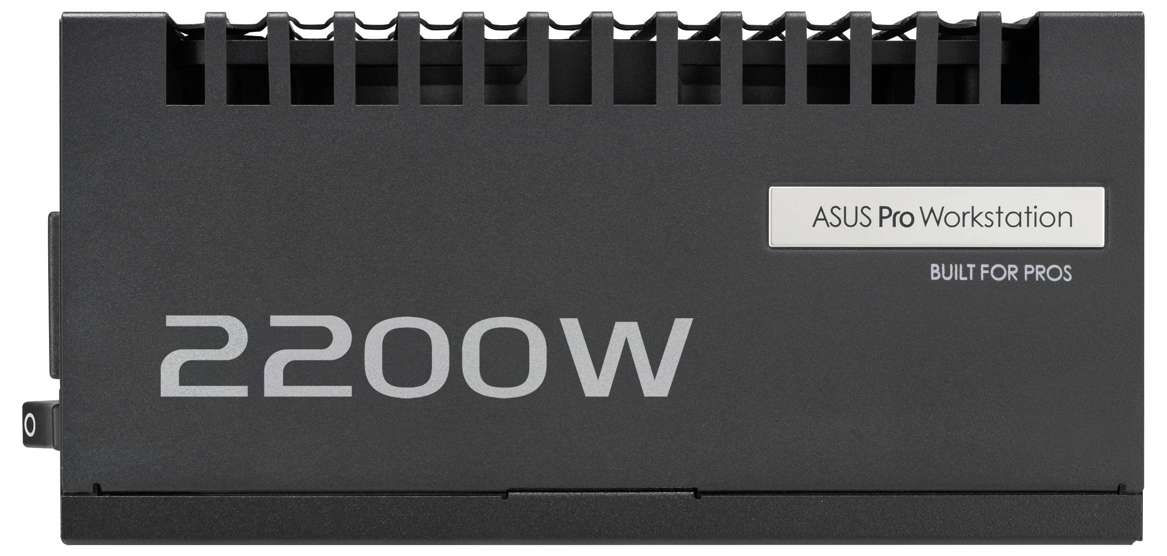 Jednostka zasilająca ASUS Pro Workstation o oznaczeniu '2200W', zaprojektowana dla profesjonalnych stacji roboczych, przedstawiona w czarnej obudowie.