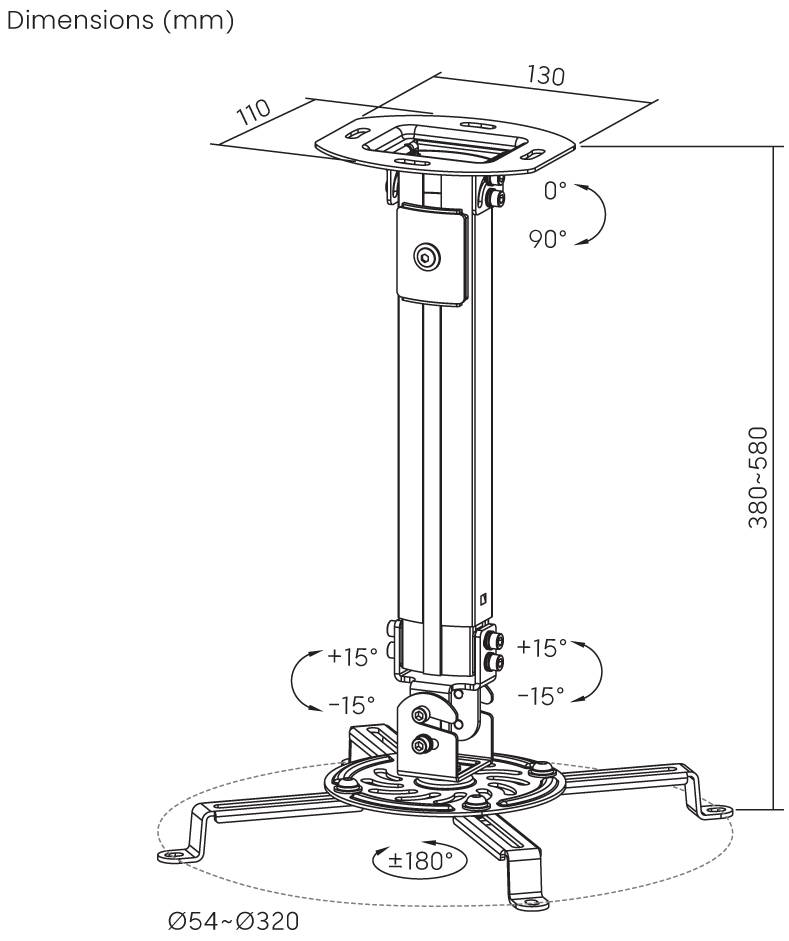 Reflecta Prometheus Uchwyt sufitowy do projektora Uchwyt sufitowy, Obrotowy, Uchylny Maksymalna odległość od podłogi/suf-11