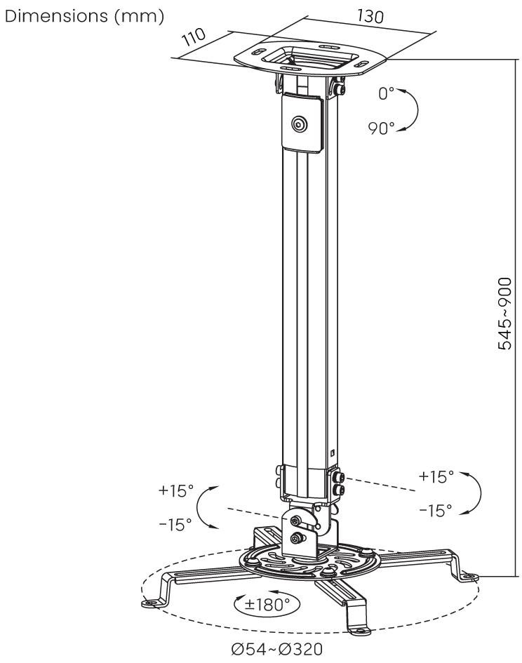 Reflecta Prometheus Uchwyt sufitowy do projektora Uchwyt sufitowy, Obrotowy, Uchylny Maksymalna odległość od podłogi/suf-6