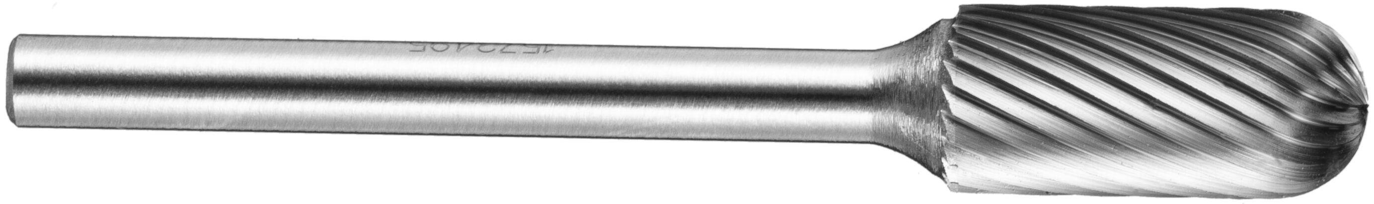 Cylindryczny metalowy narzędzie ze spiralnie żłobioną końcówką, używane do cięcia lub kształtowania materiałów.