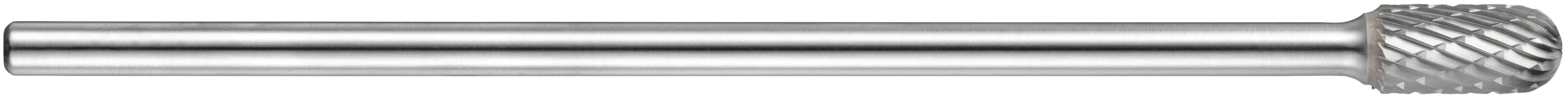 Metalowy pilnik obrotowy z cylindrycznym trzpieniem i teksturowaną głowicą tnącą, stosowany do precyzyjnego kształtowania i szlifowania.