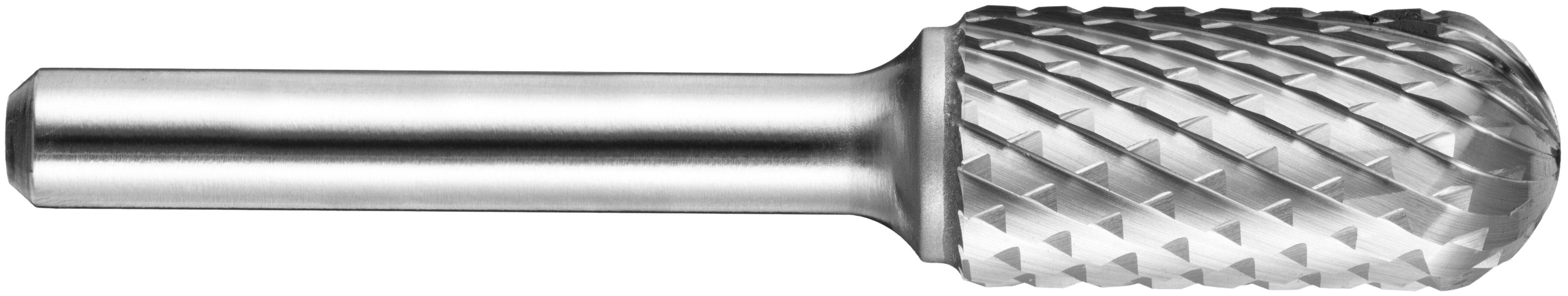 Cylindryczny narzędzie frezujące z teksturowaną, krzyżowo-naciętą główką i gładkim, prostym trzpieniem, używane do cięcia i kształtowania materiałów.