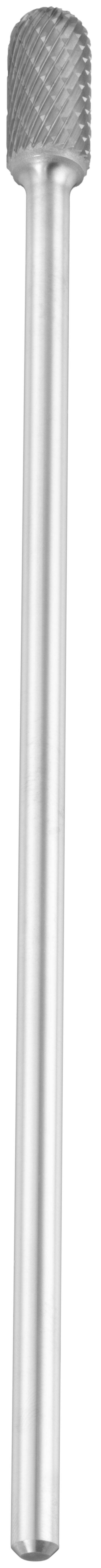 Cylindryczny, srebrno-szary metalowy narzędzie z fakturowaną, cylindryczną głowicą, prawdopodobnie używane do grawerowania lub szlifowania.