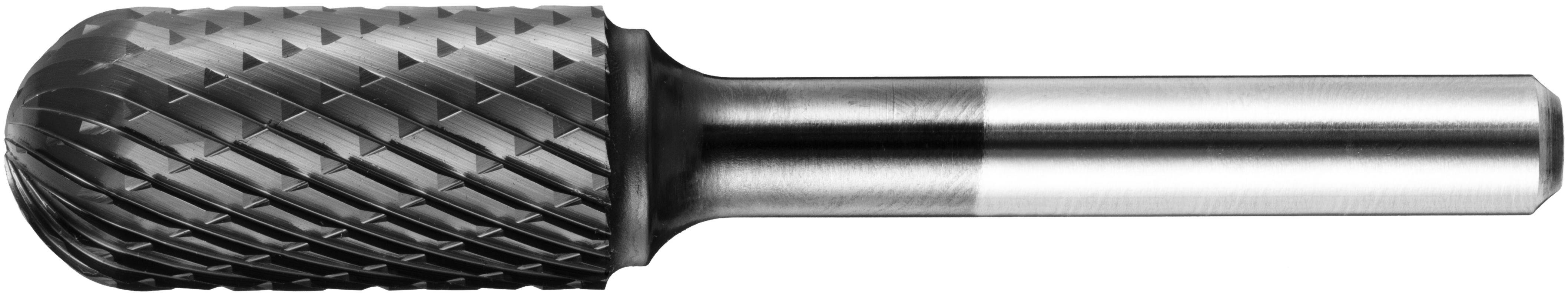 Cylindryczny metalowy obrotowy narzędzie frezujące z głowicą o teksturze w kształcie rombu pokrytej diamentowym wzorem oraz gładkim trzonkiem, używane do cięcia, kształtowania lub szlifowania.