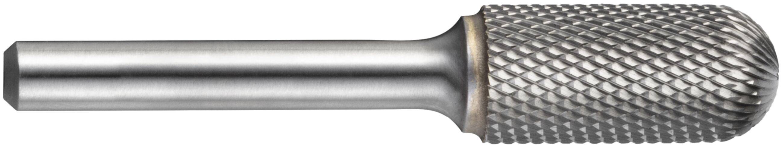Cylindryczny narzędzie skrawające z teksturowanym, zaokrąglonym końcem przeznaczone do kształtowania lub cięcia materiałów.