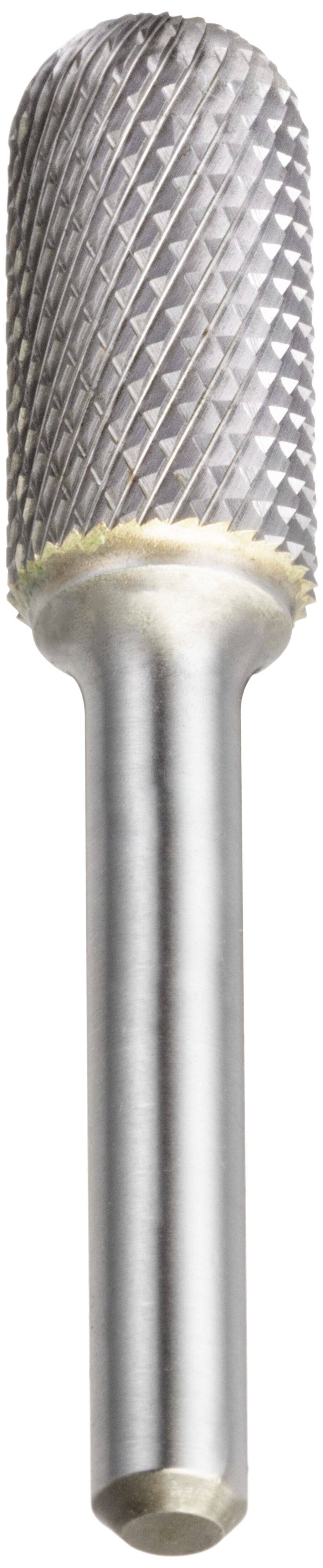 Frez z węglika spiekanego o kształcie cylindrycznym i teksturze diamentowo-ciętej, stosowany do obróbki metali i kształtowania materiałów.