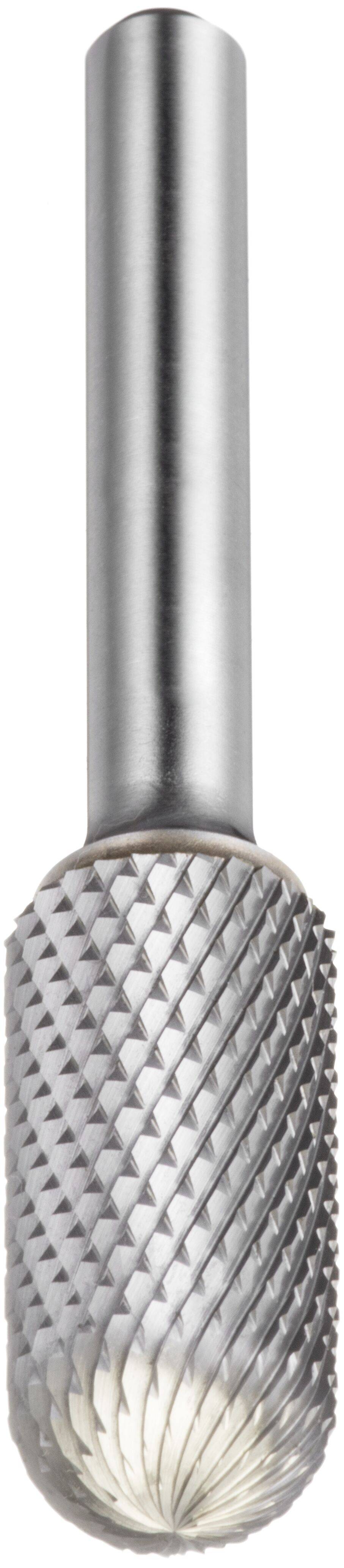 Frez z węglika wolframu o cylindrycznej części chwytowej i poprzecznych zębach, stosowany w obróbce metali i precyzyjnym kształtowaniu.