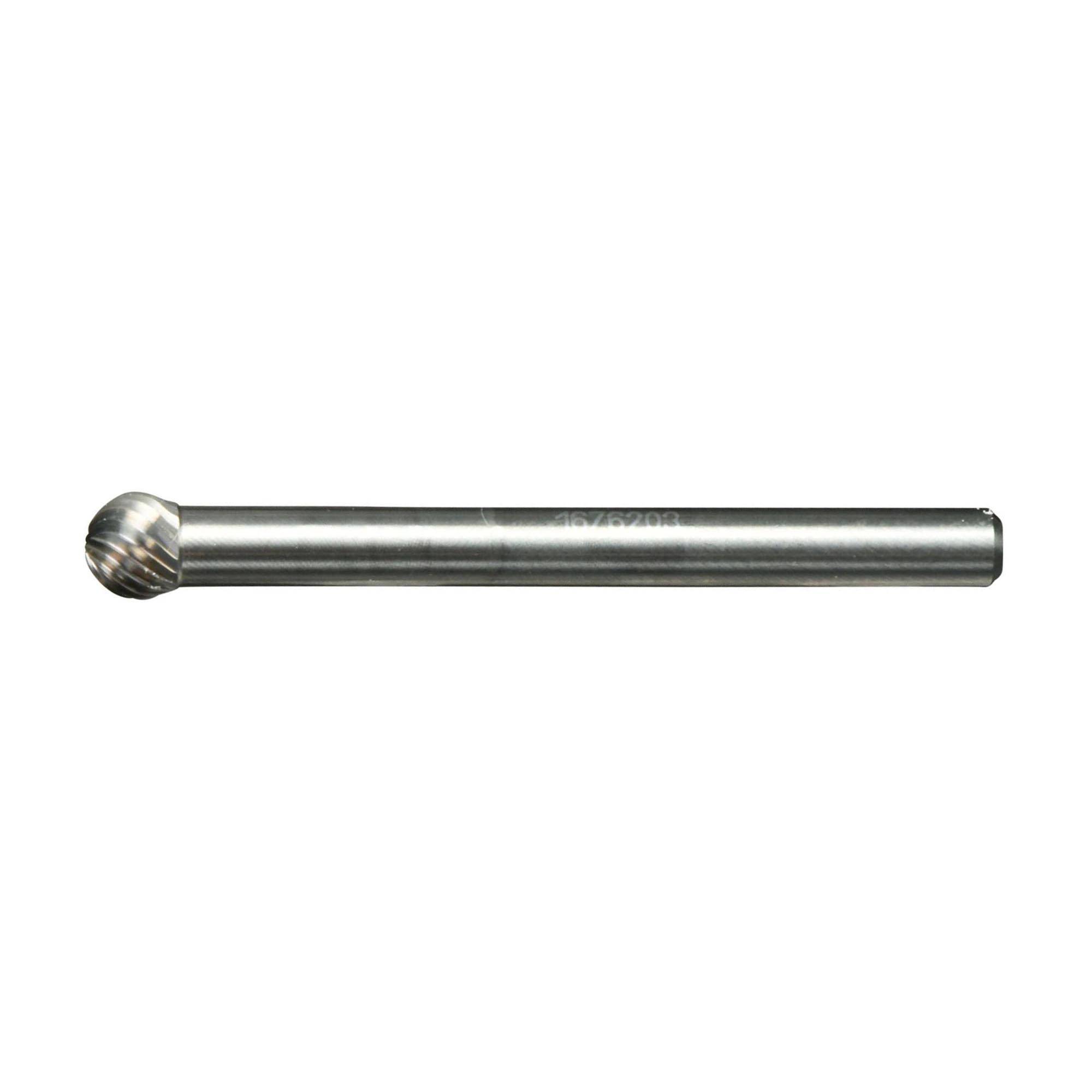 Cylindryczny metalowy narzędzie skrawające z kulistym zakończeniem, używane do szlifowania lub kształtowania materiałów w obróbce mechanicznej i rzemieślniczej.