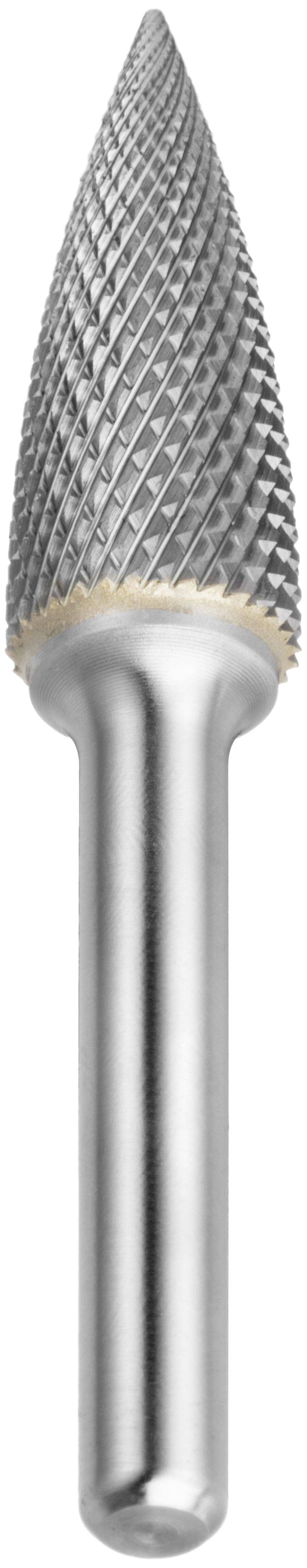 Wiertło frezarskie o kształcie stożkowym z powierzchnią pokrytą wzorem diamentowym do cięcia lub kształtowania materiału.