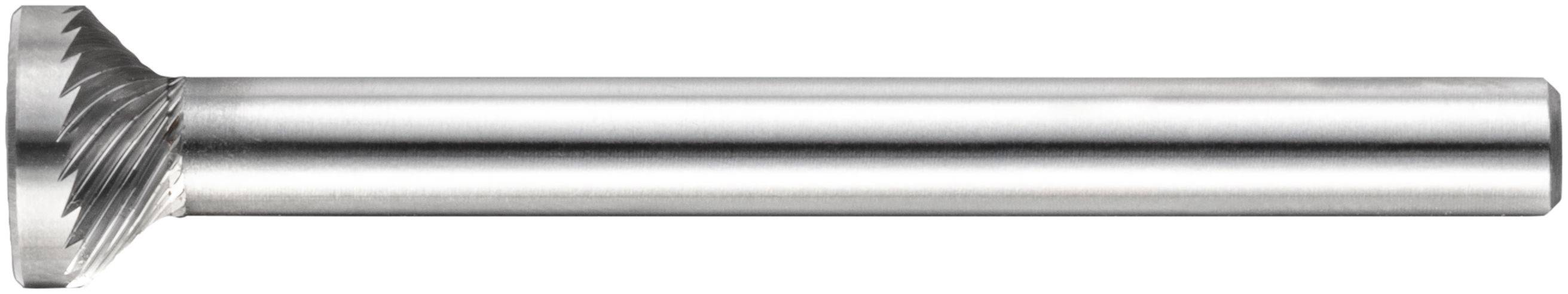 Srebrny, metaliczny, cylindryczny wiertarz z karbowaną krawędzią tnącą na jednym końcu.