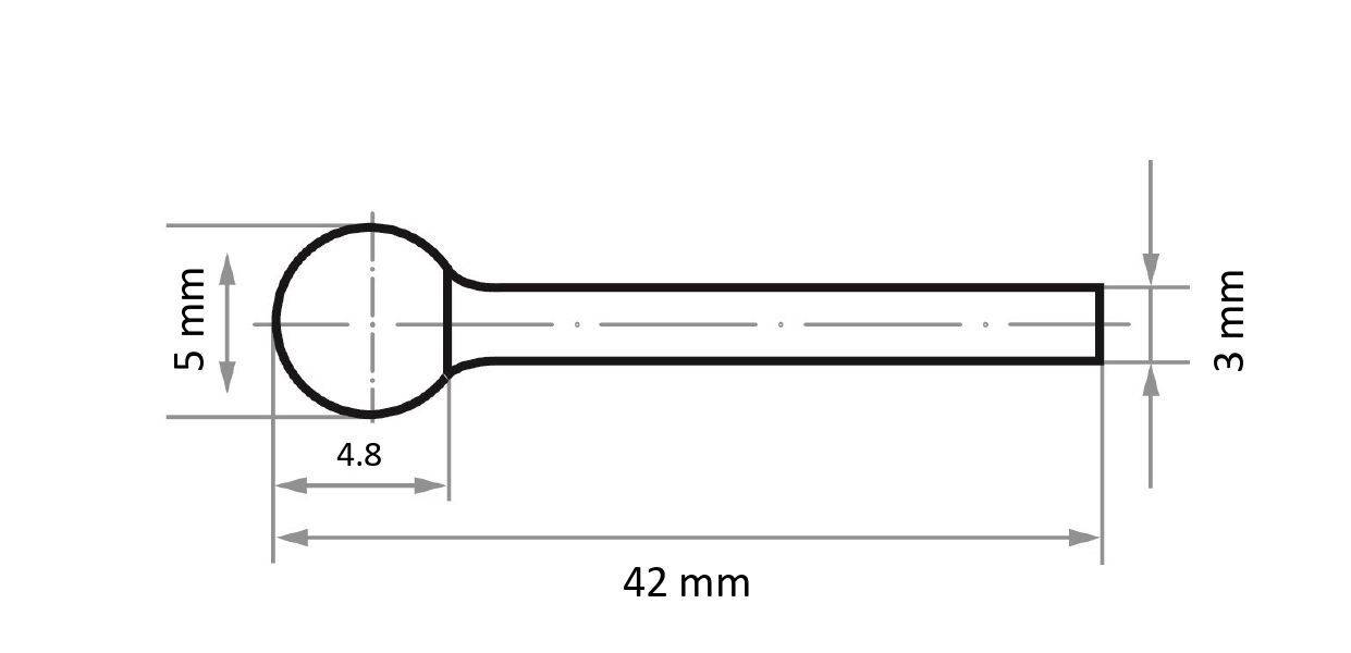Rysunek techniczny sworznia cylindrycznego. Sworzeń ma długość 42 mm, posiada okrągłą główkę o średnicy 5 mm oraz trzpień o szerokości 3 mm.