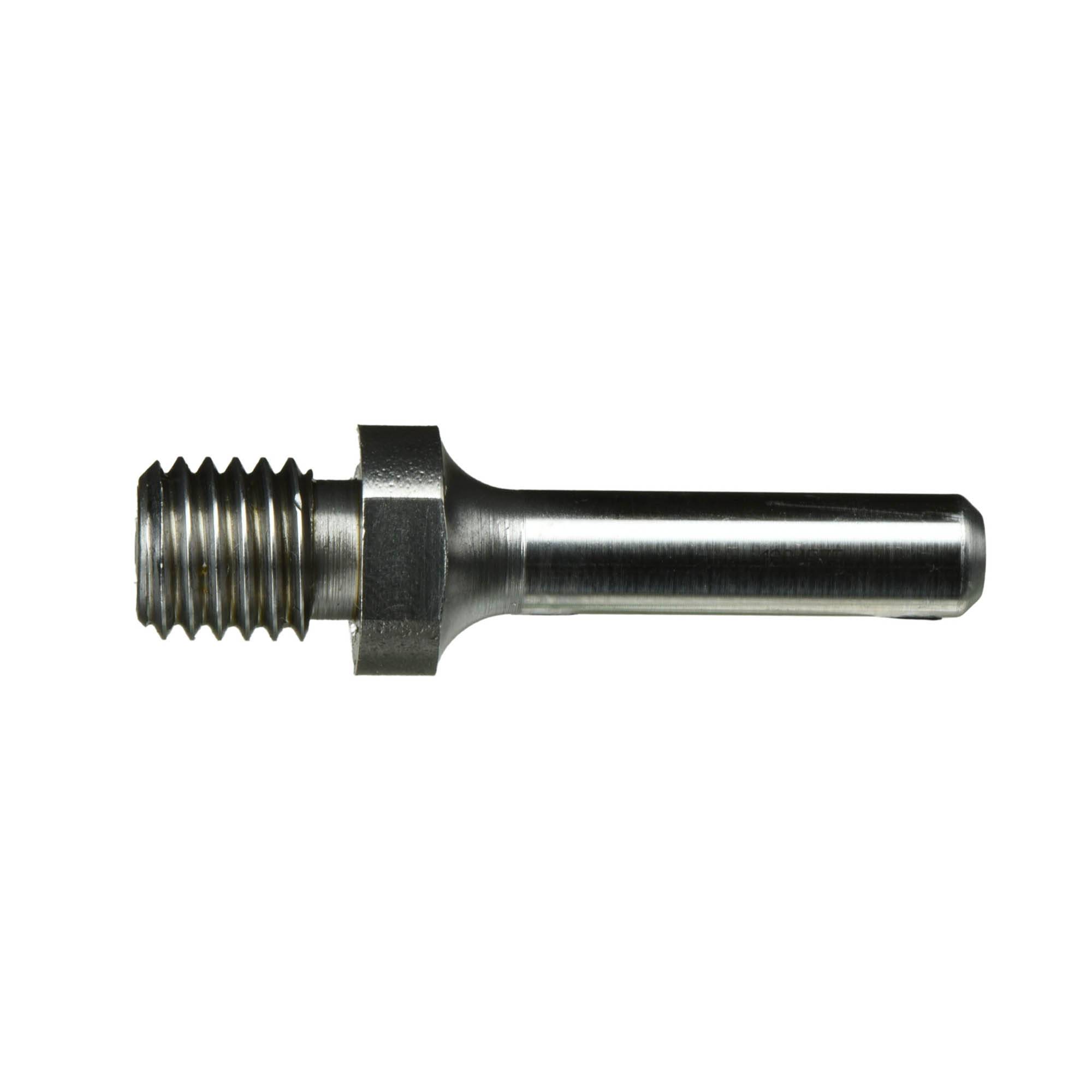 Element metalowy z gwintowanym końcem i gładkim cylindrycznym trzpieniem, zazwyczaj stosowany w zespołach mechanicznych do mocowania.