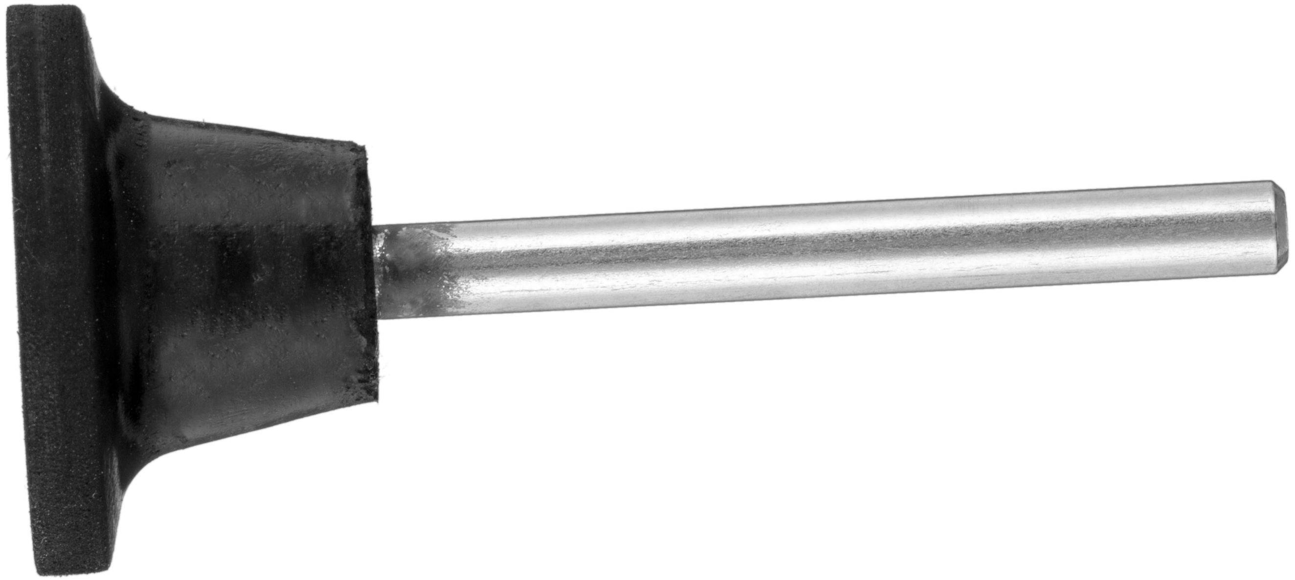 Czarny gumowy odbój drzwiowy z metalowym prętem, zaprojektowany, aby zapobiec uderzaniu drzwi o ścianę.