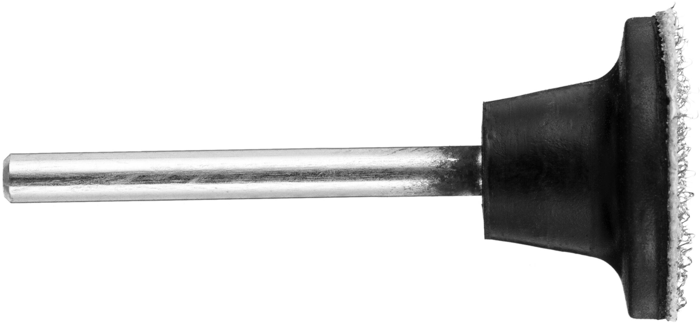 Metalowy zawór z cylindrycznym trzpieniem i szeroką, czarną, płaską główką.