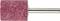 Cylindryczny różowy kamień szlifierski z metalowym uchwytem, używany do kształtowania lub wykańczania metalu i innych materiałów.