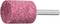 Różowy cylindryczny kamień szlifierski z metalowym prętem, używany do kształtowania lub wygładzania powierzchni.